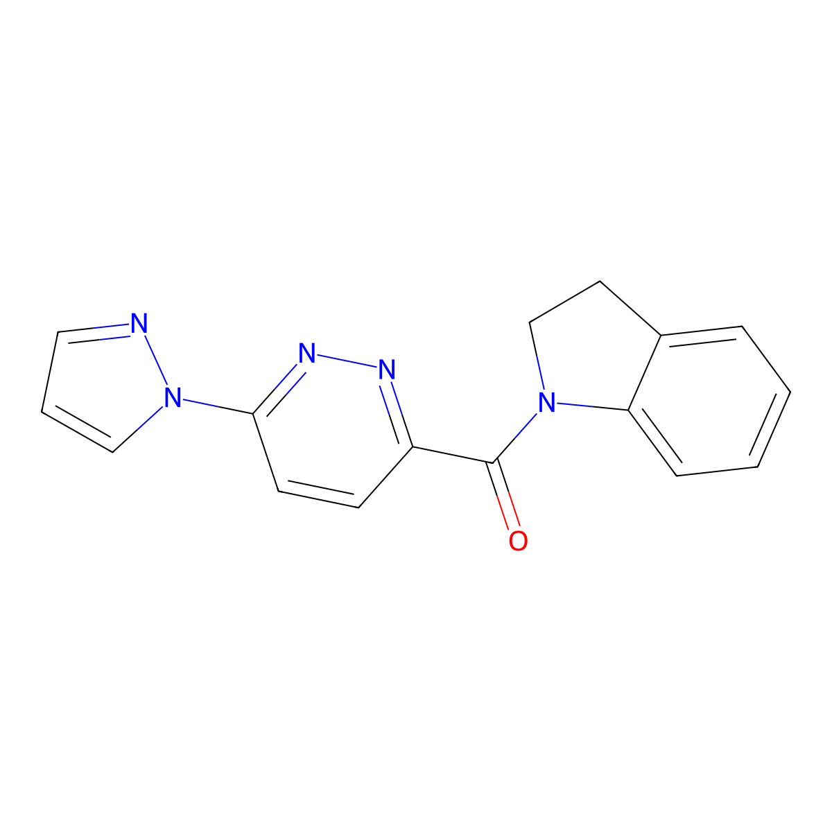 (6-(1H-pyrazol-1-yl)pyridazin-3-yl)(indolin-1-yl)methanone molecular structure, CAS 1351645-45-8