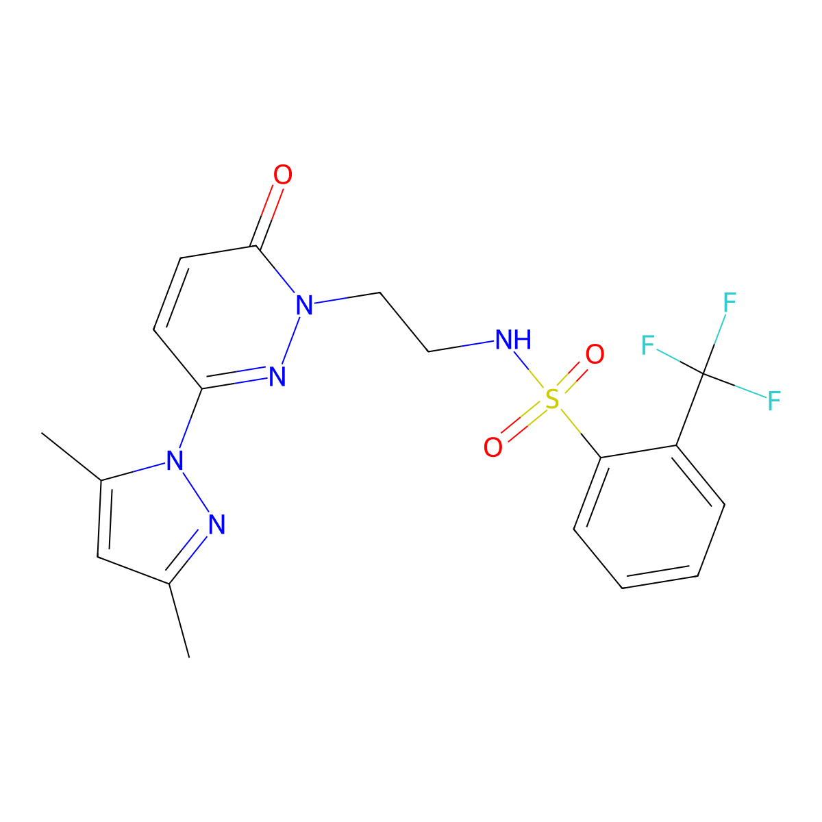 N-(2-(3-(3,5-dimethyl-1H-pyrazol-1-yl)-6-oxopyridazin-1(6H)-yl)ethyl)-2-(trifluoromethyl)benzenesulfonamide molecular structure, CAS 1351645-46-9