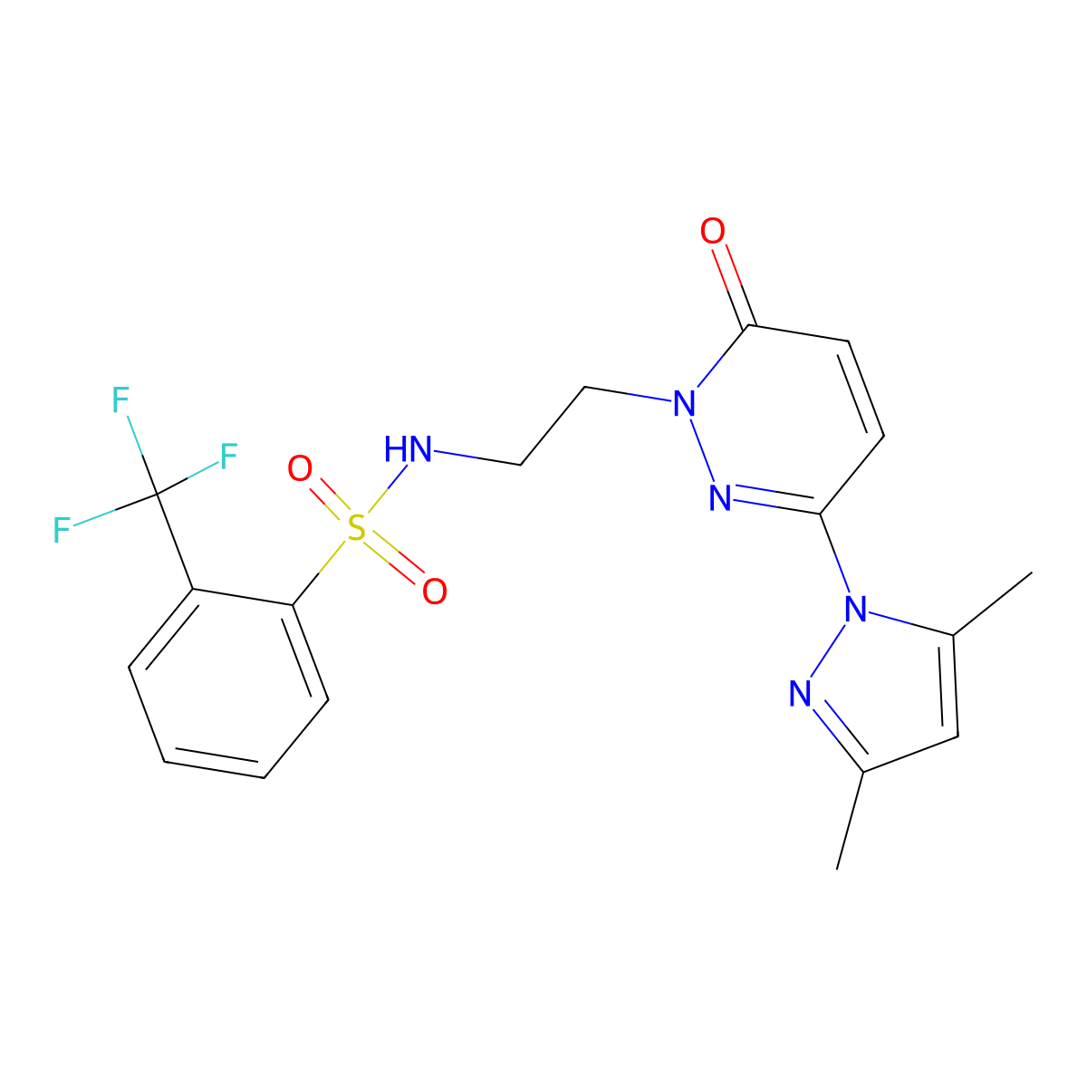 N-(2-(3-(3,5-dimethyl-1H-pyrazol-1-yl)-6-oxopyridazin-1(6H)-yl)ethyl)-2-(trifluoromethyl)benzenesulfonamide molecular structure, CAS 1351645-46-9