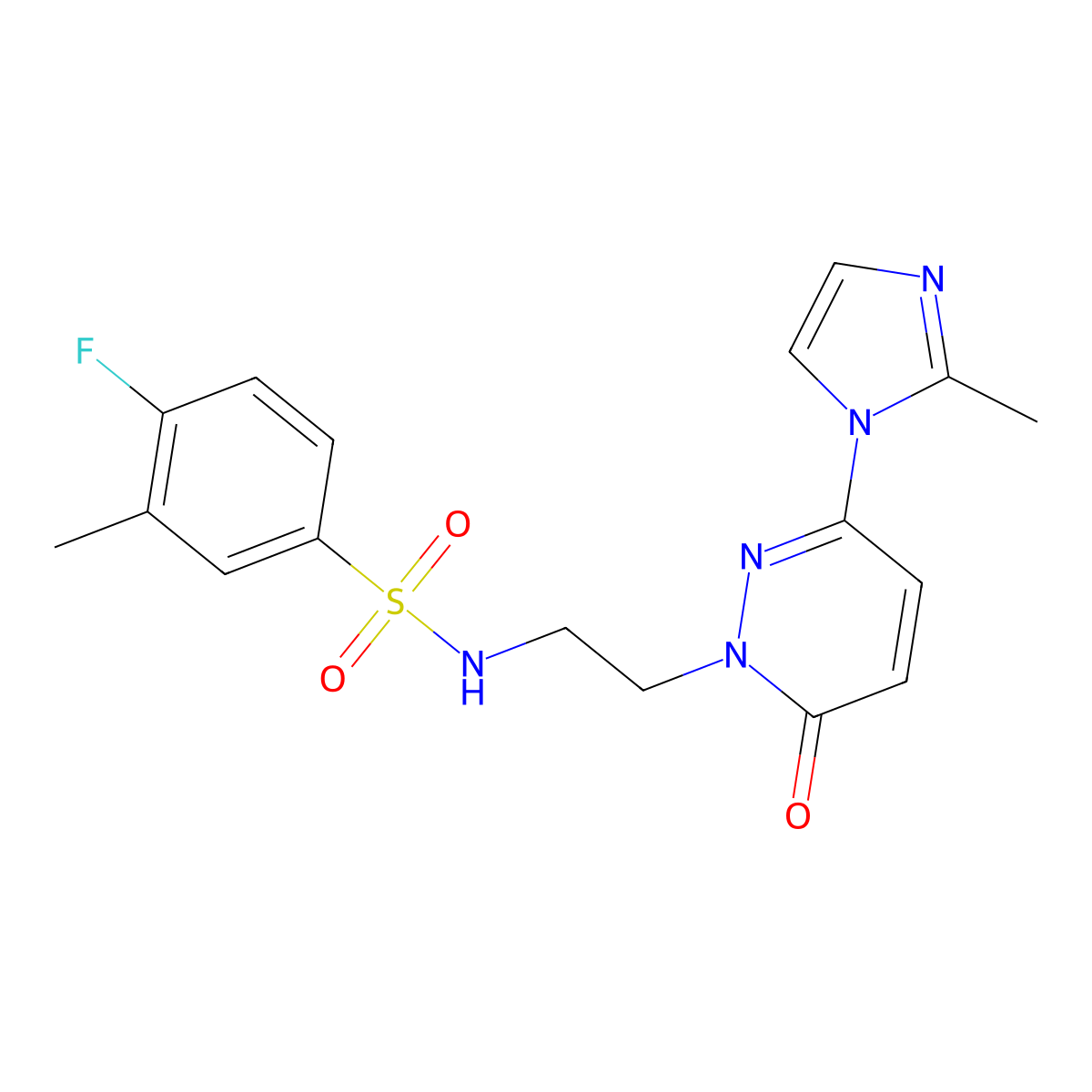 4-fluoro-3-methyl-N-(2-(3-(2-methyl-1H-imidazol-1-yl)-6-oxopyridazin-1(6H)-yl)ethyl)benzenesulfonamide molecular structure, CAS 1351645-52-7