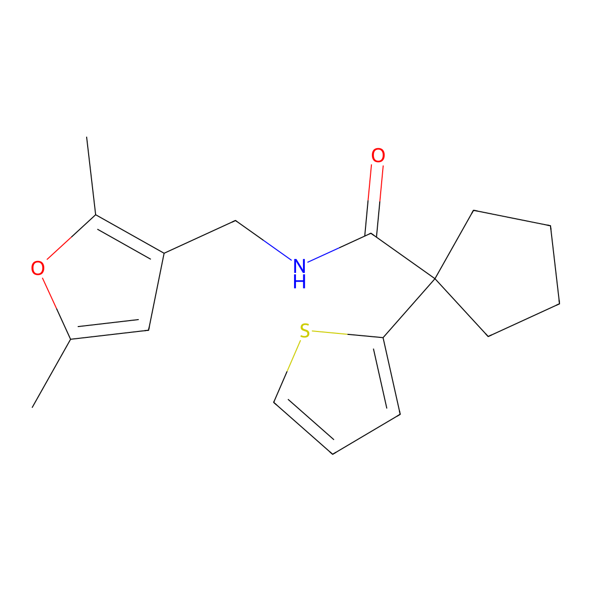 N-((2,5-dimethylfuran-3-yl)methyl)-1-(thiophen-2-yl)cyclopentanecarboxamide molecular structure, CAS 1351645-68-5
