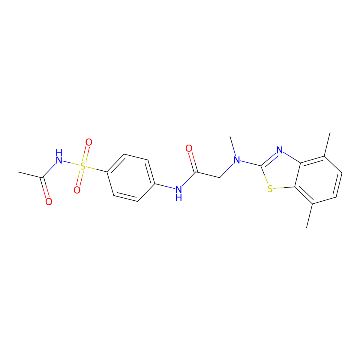 N-(4-(N-acetylsulfamoyl)phenyl)-2-((4,7-dimethylbenzo[d]thiazol-2-yl)(methyl)amino)acetamide molecular structure, CAS 1351645-79-8