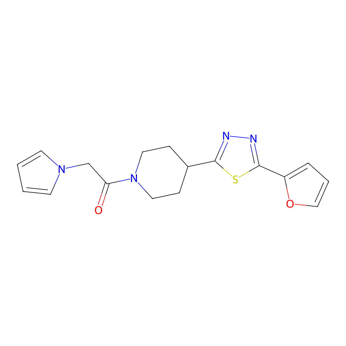 1-(4-(5-(furan-2-yl)-1,3,4-thiadiazol-2-yl)piperidin-1-yl)-2-(1H-pyrrol-1-yl)ethanone molecular structure, CAS 1351645-82-3