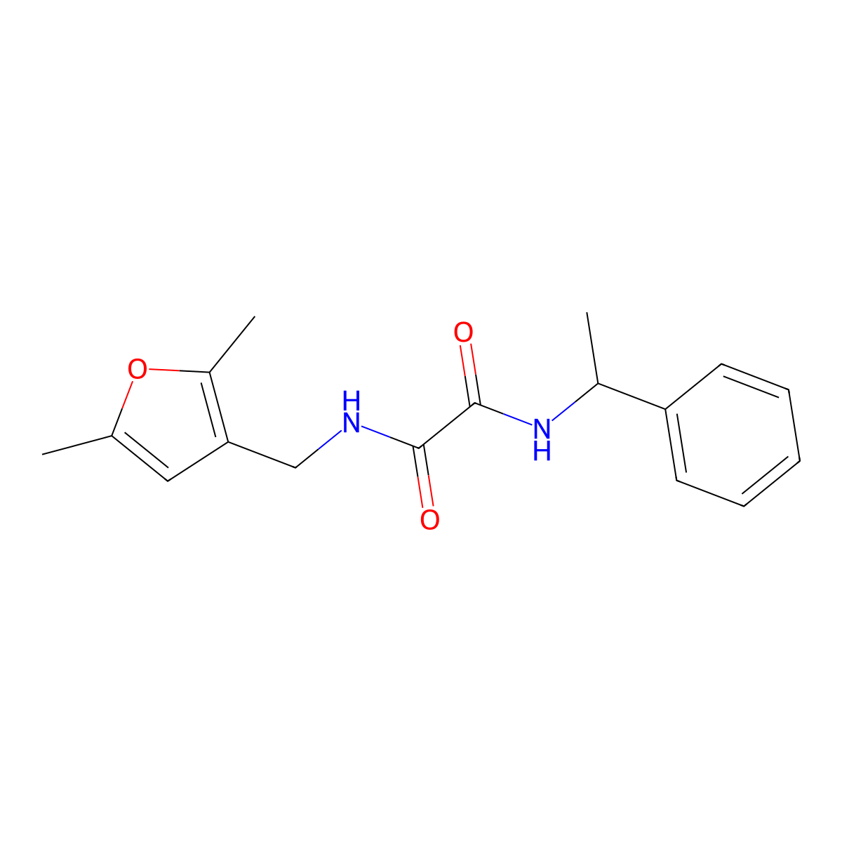 N1-((2,5-dimethylfuran-3-yl)methyl)-N2-(1-phenylethyl)oxalamide molecular structure, CAS 1351645-86-7