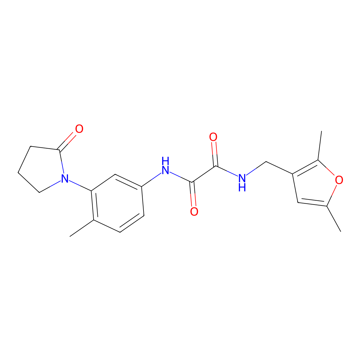 N1-((2,5-dimethylfuran-3-yl)methyl)-N2-(4-methyl-3-(2-oxopyrrolidin-1-yl)phenyl)oxalamide molecular structure, CAS 1351645-93-6