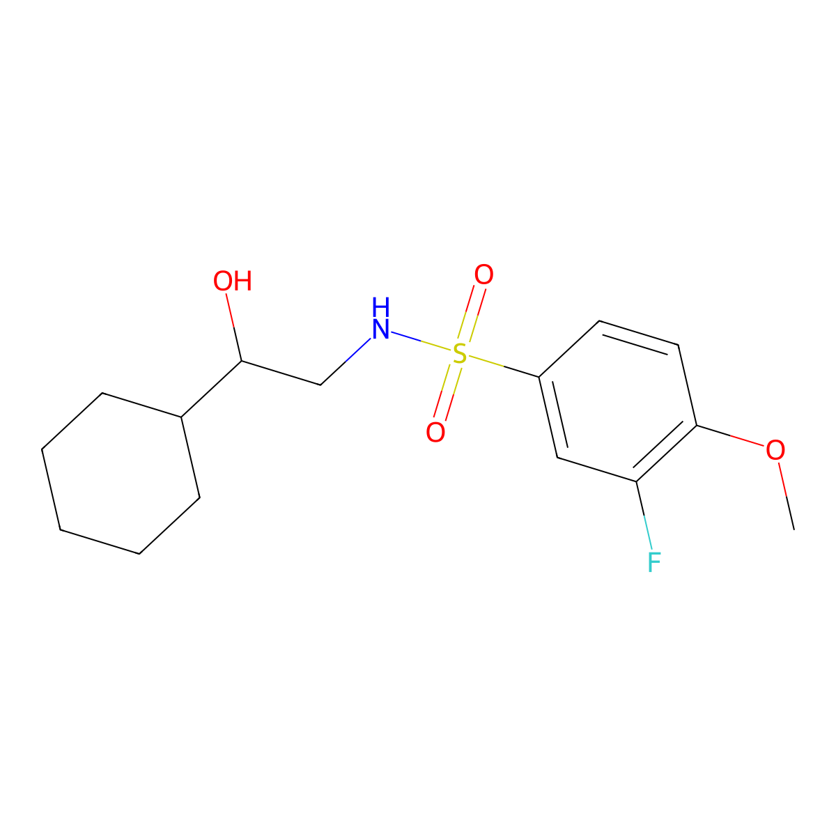 N-(2-cyclohexyl-2-hydroxyethyl)-3-fluoro-4-methoxybenzenesulfonamide molecular structure, CAS 1351645-96-9