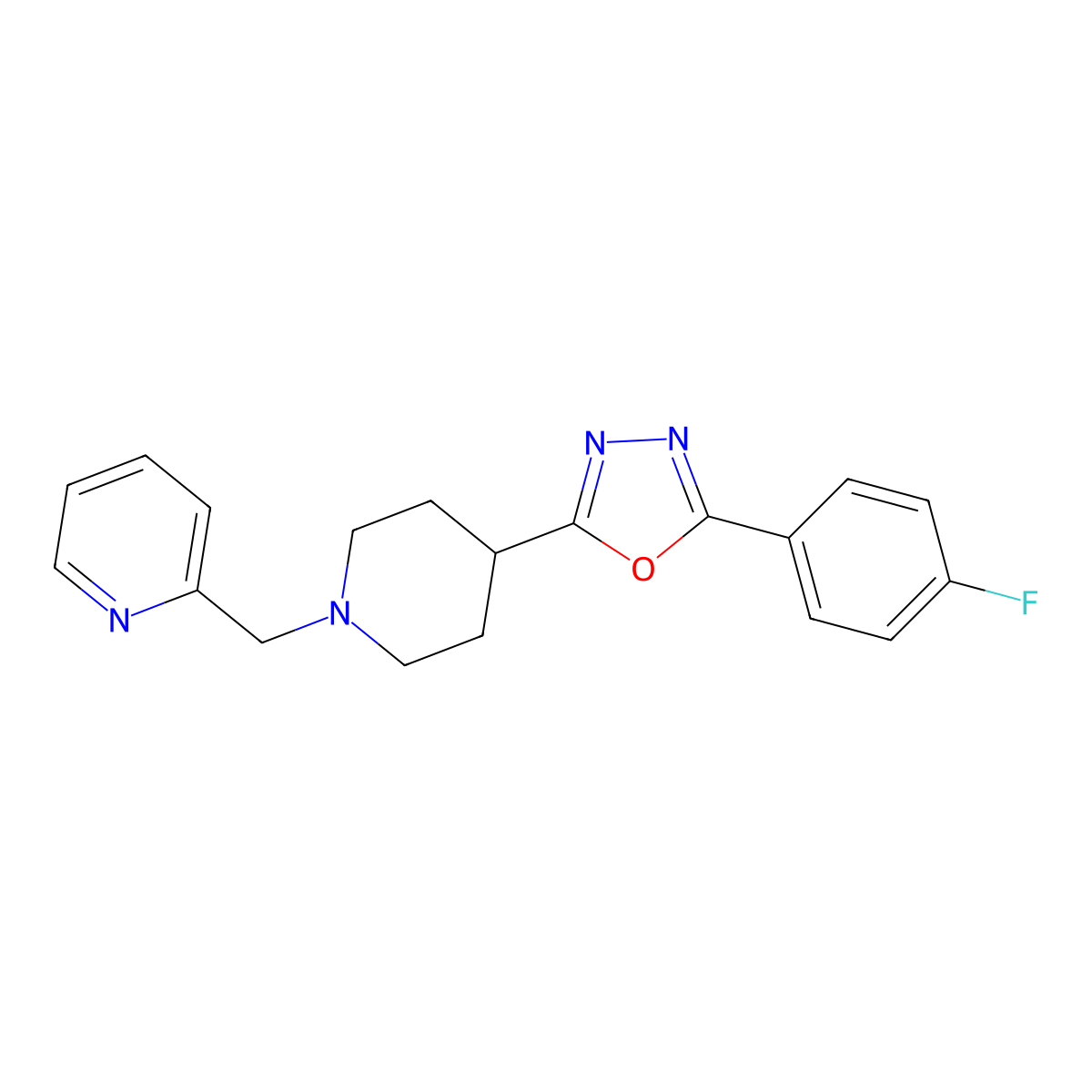 2-(4-Fluorophenyl)-5-(1-(pyridin-2-ylmethyl)piperidin-4-yl)-1,3,4-oxadiazole molecular structure, CAS 1351646-01-9