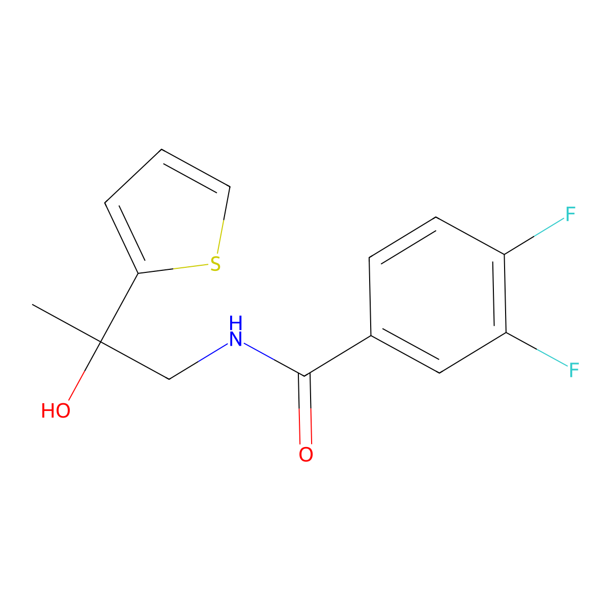 3,4-difluoro-N-(2-hydroxy-2-(thiophen-2-yl)propyl)benzamide molecular structure, CAS 1351646-65-5
