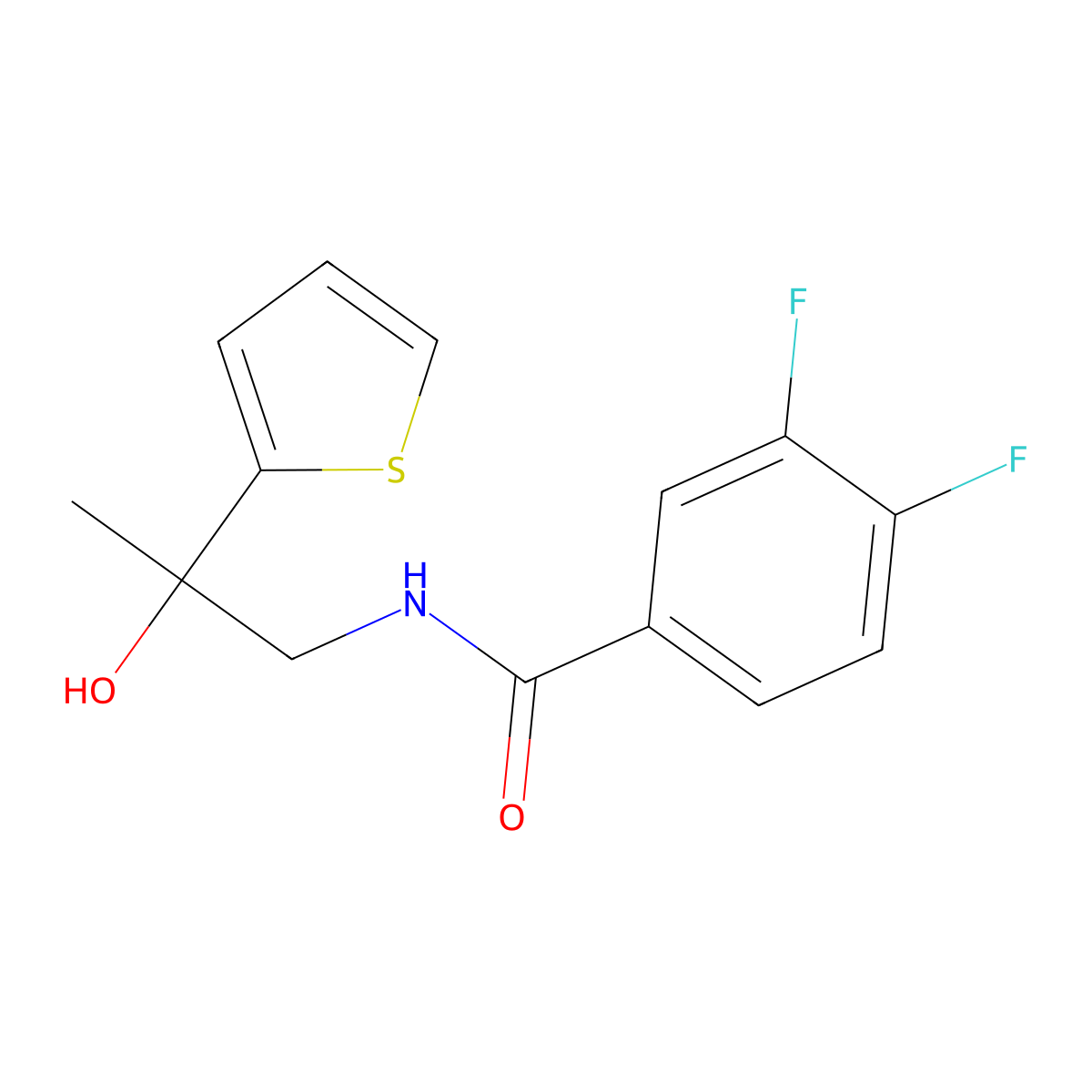 3,4-difluoro-N-(2-hydroxy-2-(thiophen-2-yl)propyl)benzamide molecular structure, CAS 1351646-65-5