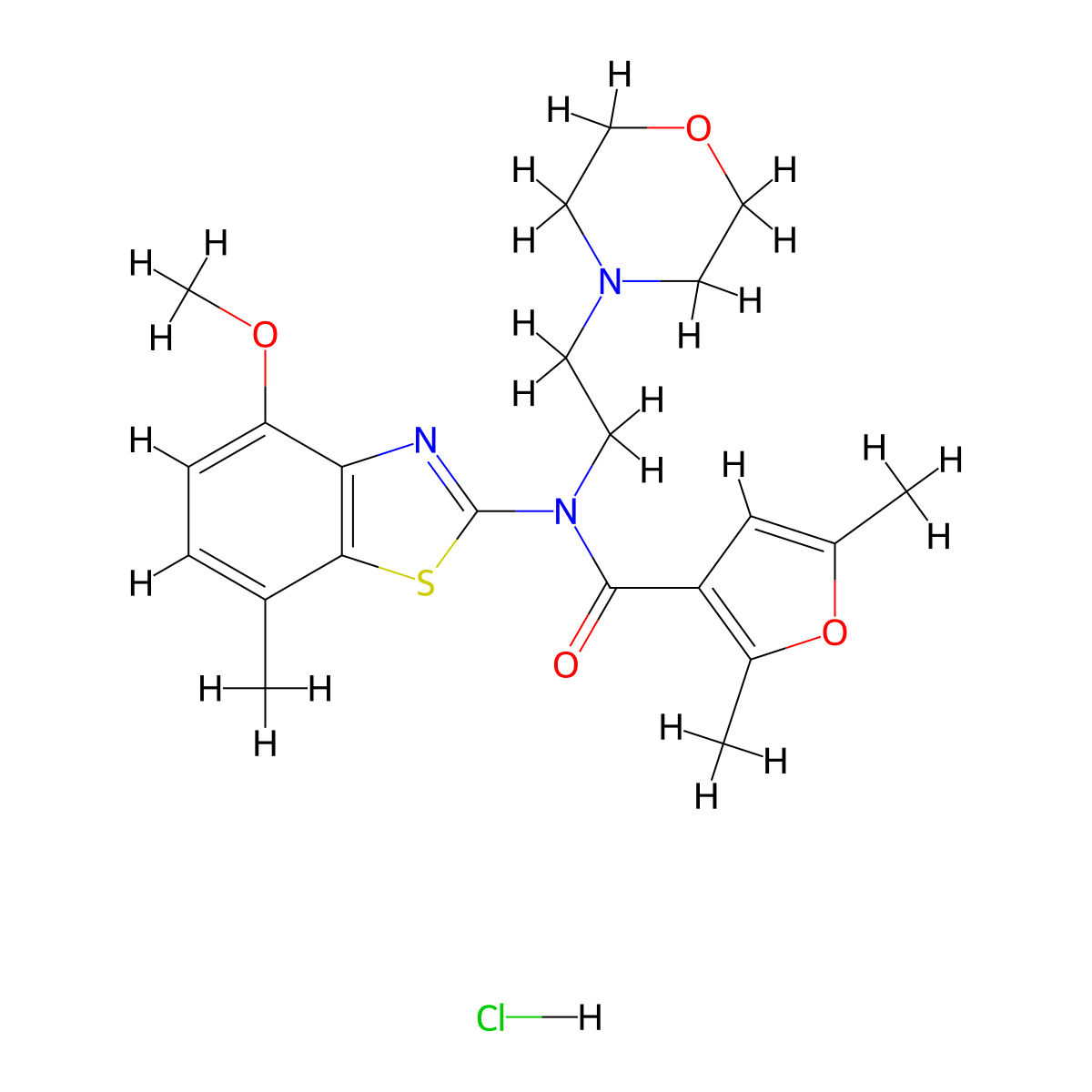 N-(4-methoxy-7-methylbenzo[d]thiazol-2-yl)-2,5-dimethyl-N-(2-morpholinoethyl)furan-3-carboxamide hydrochloride molecular structure, CAS 1351646-67-7