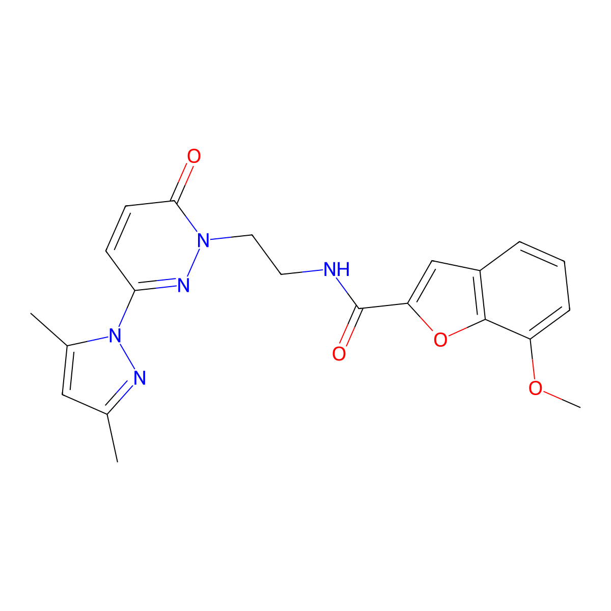 N-(2-(3-(3,5-dimethyl-1H-pyrazol-1-yl)-6-oxopyridazin-1(6H)-yl)ethyl)-7-methoxybenzofuran-2-carboxamide molecular structure, CAS 1351646-81-5