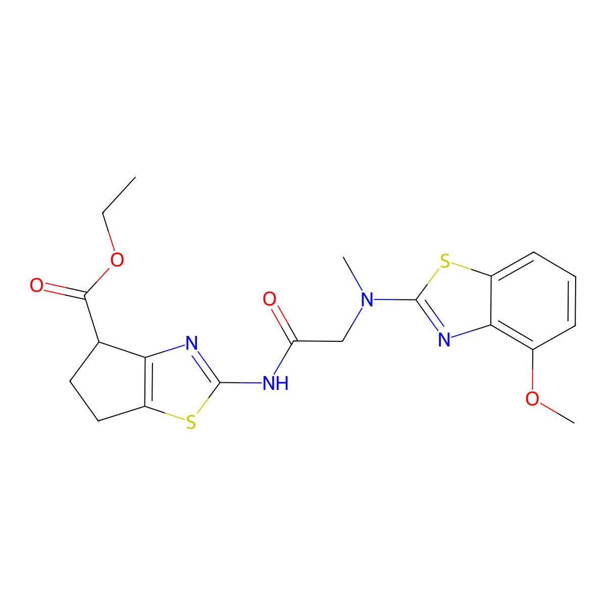 ethyl 2-(2-((4-methoxybenzo[d]thiazol-2-yl)(methyl)amino)acetamido)-5,6-dihydro-4H-cyclopenta[d]thiazole-4-carboxylate molecular structure, CAS 1351646-82-6