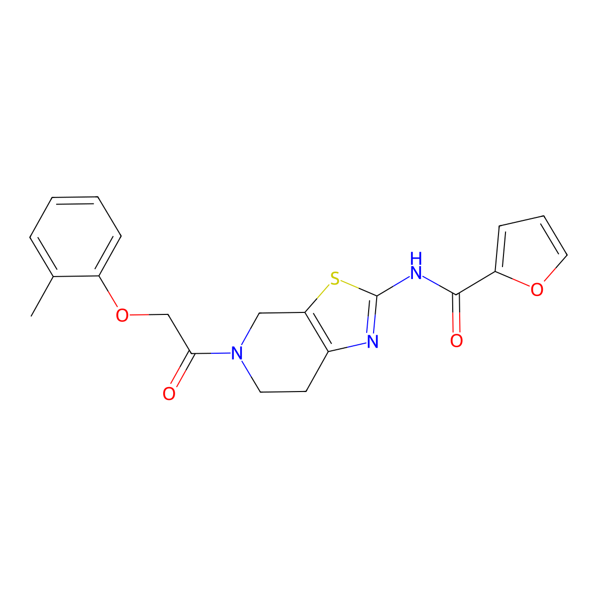 N-(5-(2-(o-tolyloxy)acetyl)-4,5,6,7-tetrahydrothiazolo[5,4-c]pyridin-2-yl)furan-2-carboxamide molecular structure, CAS 1351646-85-9