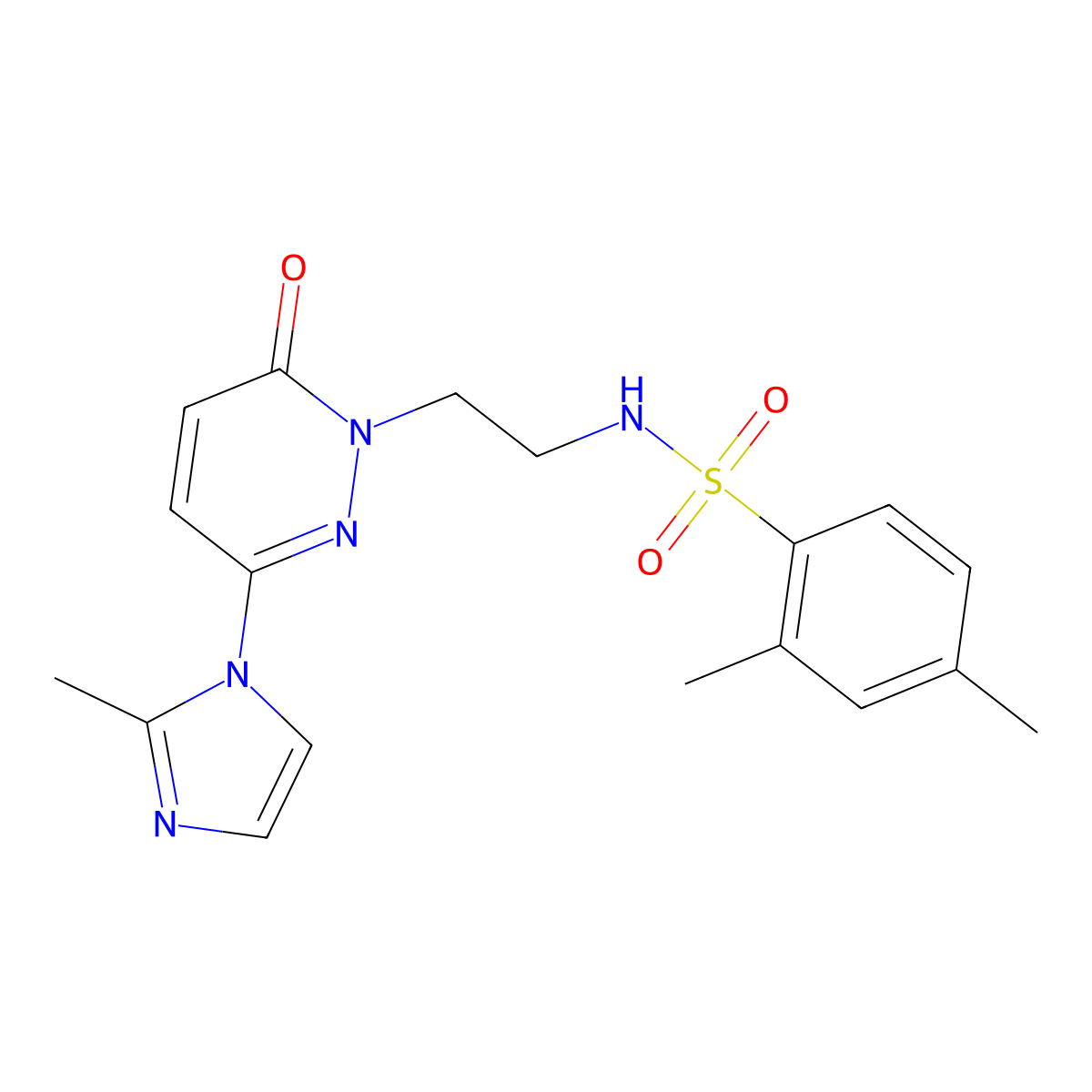 2,4-dimethyl-N-(2-(3-(2-methyl-1H-imidazol-1-yl)-6-oxopyridazin-1(6H)-yl)ethyl)benzenesulfonamide molecular structure, CAS 1351646-89-3