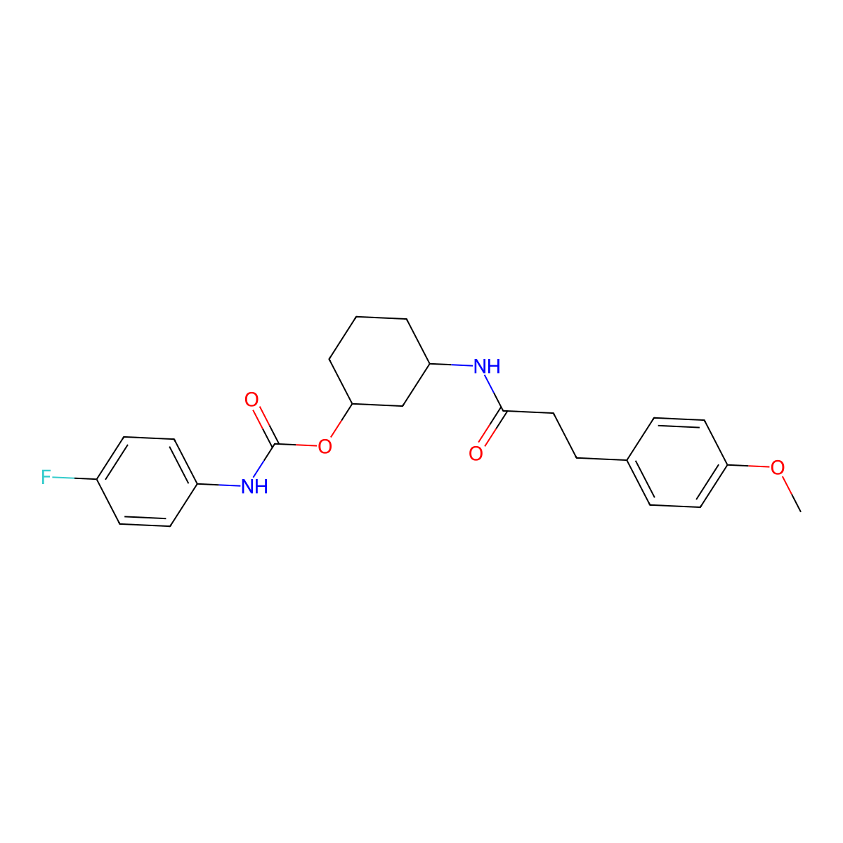 3-(3-(4-Methoxyphenyl)propanamido)cyclohexyl (4-fluorophenyl)carbamate molecular structure, CAS 1351646-90-6