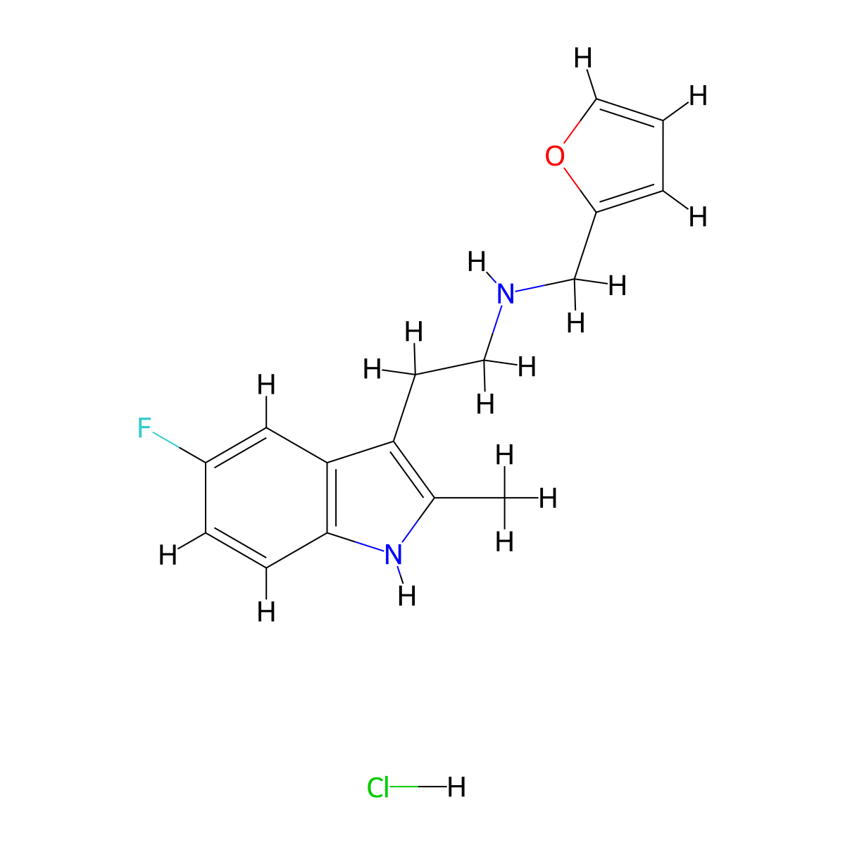 2-(5-fluoro-2-methyl-1H-indol-3-yl)-N-(furan-2-ylmethyl)ethanamine hydrochloride molecular structure, CAS 1351646-99-5