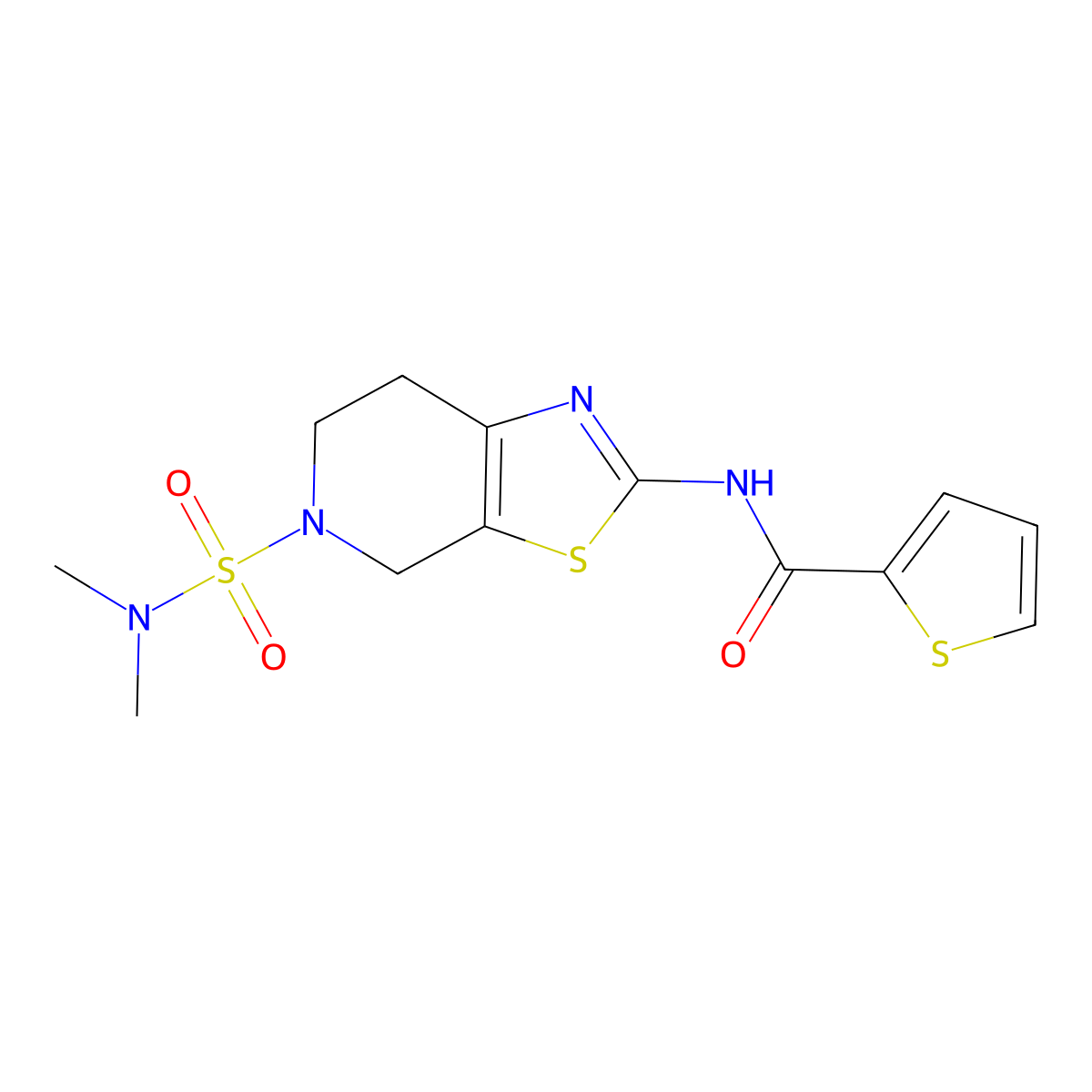 N-(5-(N,N-dimethylsulfamoyl)-4,5,6,7-tetrahydrothiazolo[5,4-c]pyridin-2-yl)thiophene-2-carboxamide molecular structure, CAS 1351647-00-1