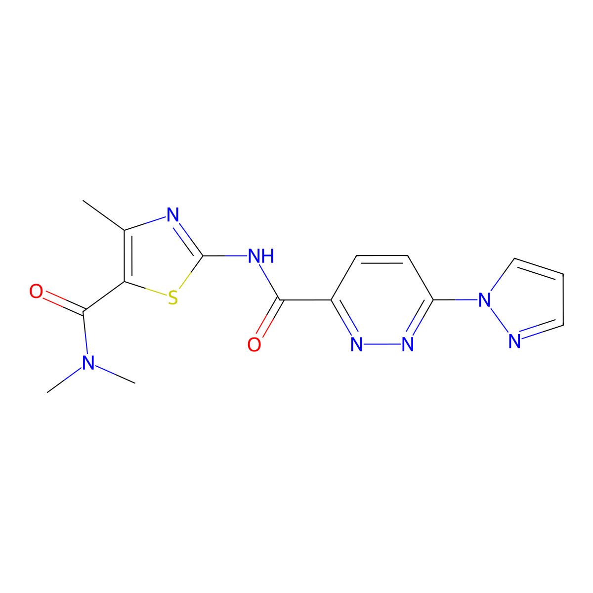2-(6-(1H-pyrazol-1-yl)pyridazine-3-carboxamido)-N,N,4-trimethylthiazole-5-carboxamide molecular structure, CAS 1351647-01-2
