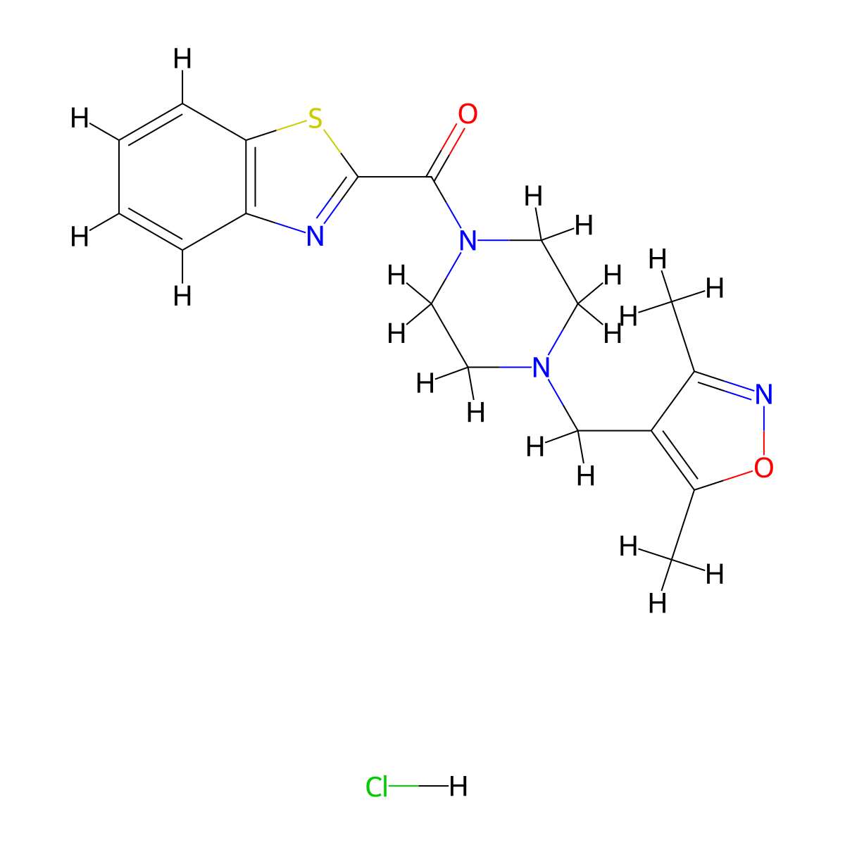 Benzo[d]thiazol-2-yl(4-((3,5-dimethylisoxazol-4-yl)methyl)piperazin-1-yl)methanone hydrochloride molecular structure, CAS 1351647-03-4