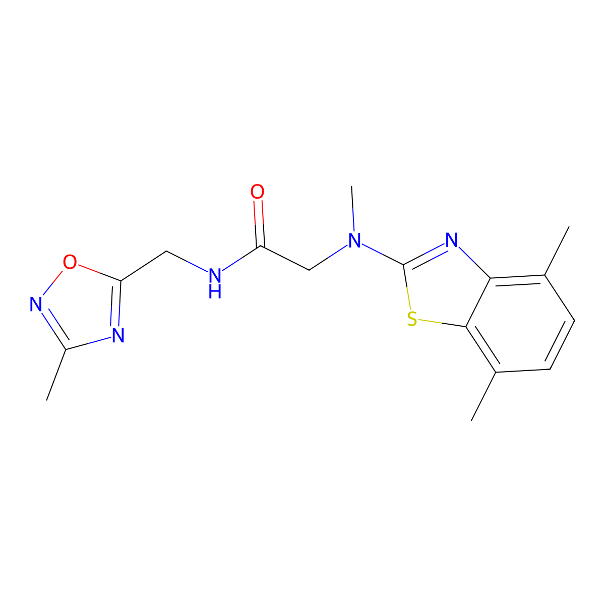 2-((4,7-dimethylbenzo[d]thiazol-2-yl)(methyl)amino)-N-((3-methyl-1,2,4-oxadiazol-5-yl)methyl)acetamide molecular structure, CAS 1351647-05-6