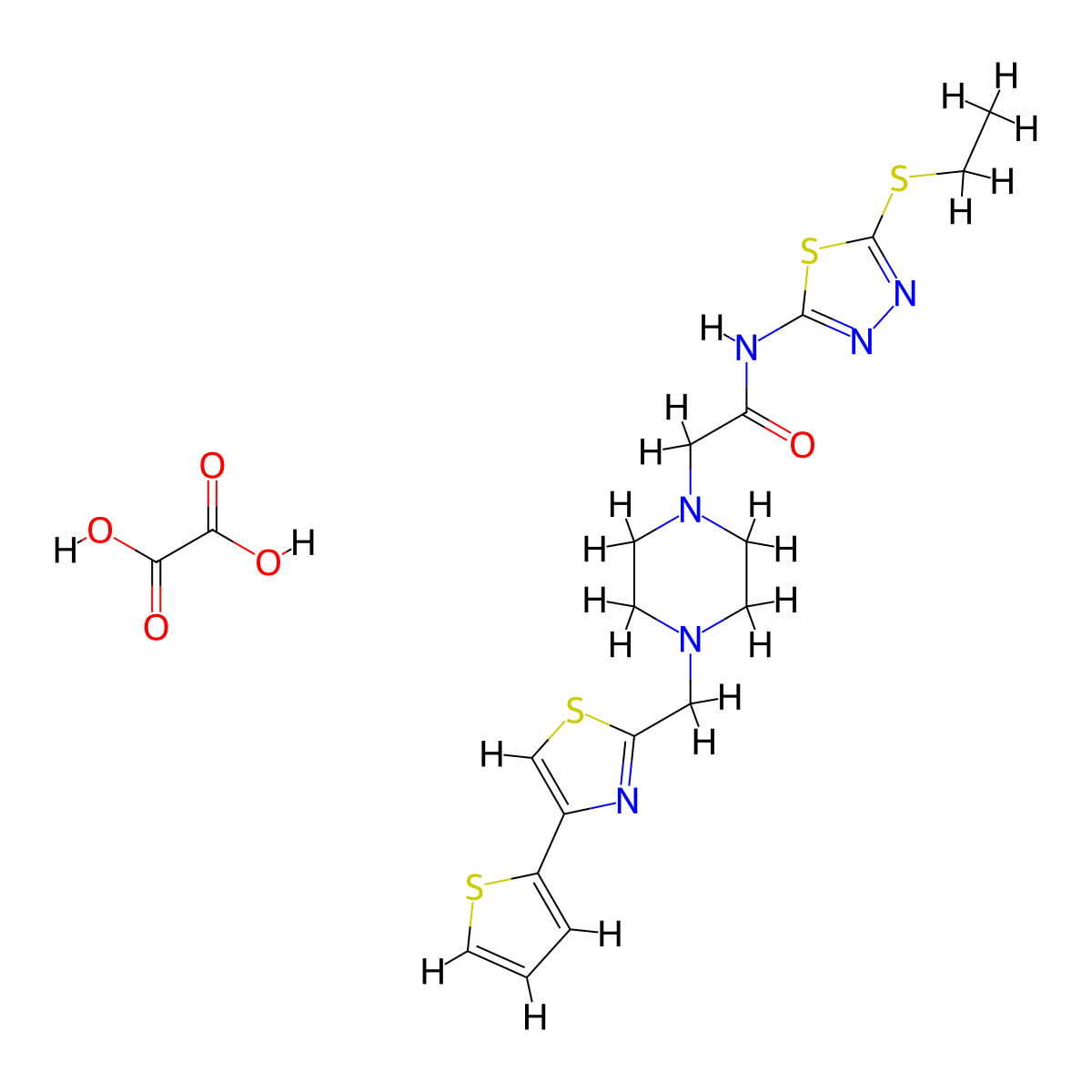 N-(5-(ethylthio)-1,3,4-thiadiazol-2-yl)-2-(4-((4-(thiophen-2-yl)thiazol-2-yl)methyl)piperazin-1-yl)acetamide oxalate molecular structure, CAS 1351647-10-3