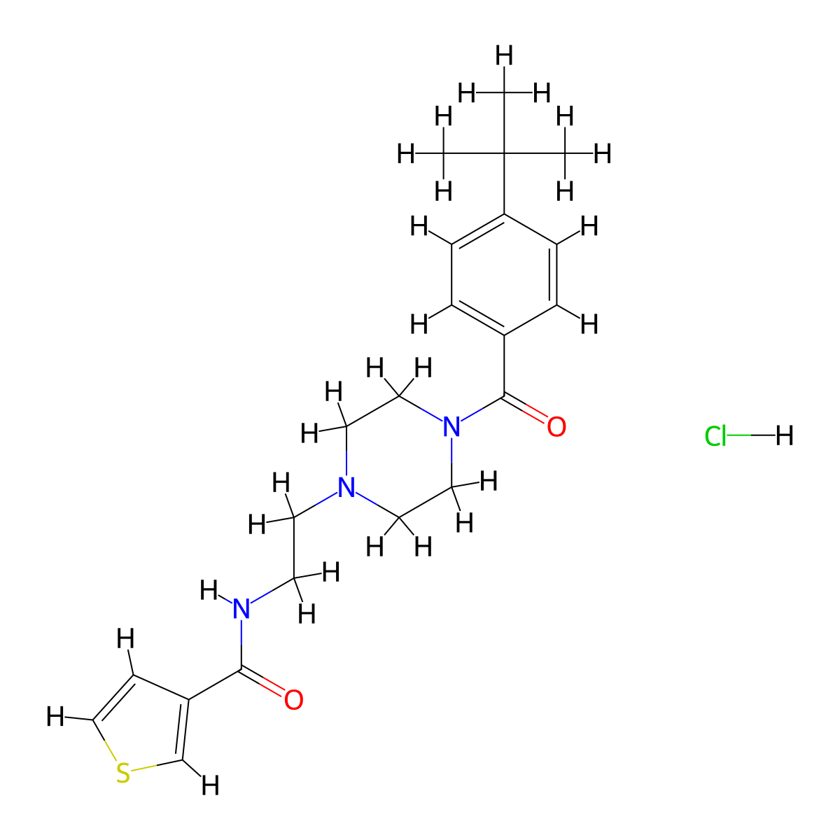 N-(2-(4-(4-(tert-butyl)benzoyl)piperazin-1-yl)ethyl)thiophene-3-carboxamide hydrochloride molecular structure, CAS 1351647-11-4