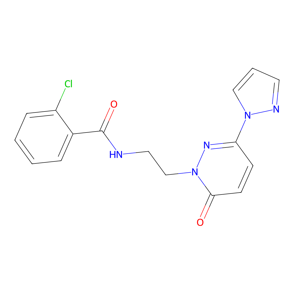 2-chloro-N-(2-(6-oxo-3-(1H-pyrazol-1-yl)pyridazin-1(6H)-yl)ethyl)benzamide molecular structure, CAS 1351647-12-5