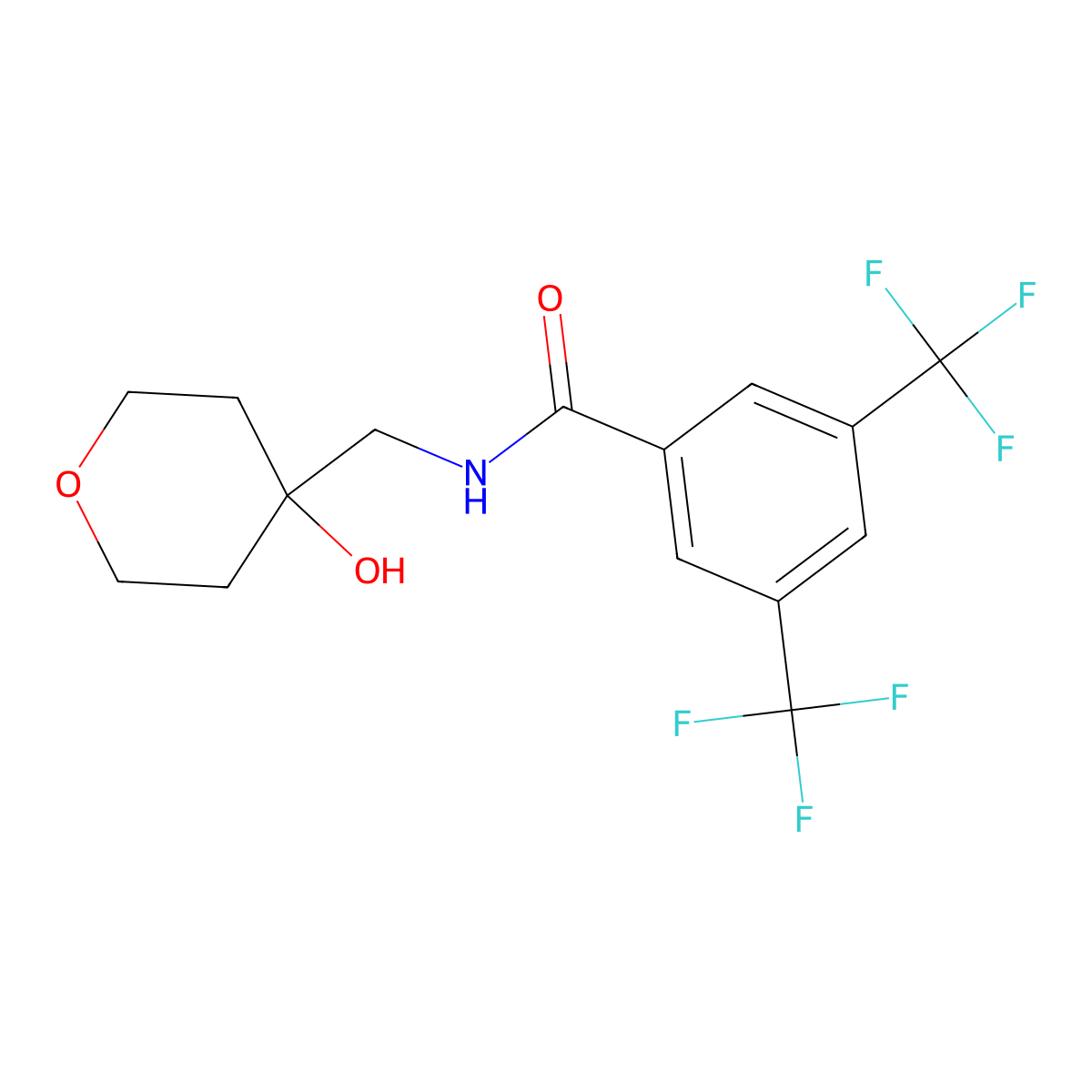 N-((4-hydroxytetrahydro-2H-pyran-4-yl)methyl)-3,5-bis(trifluoromethyl)benzamide molecular structure, CAS 1351647-14-7