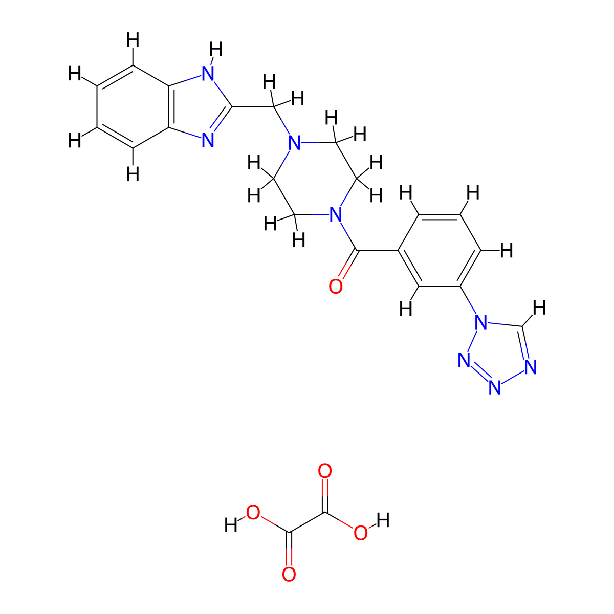 (4-((1H-benzo[d]imidazol-2-yl)methyl)piperazin-1-yl)(3-(1H-tetrazol-1-yl)phenyl)methanone oxalate molecular structure, CAS 1351647-17-0