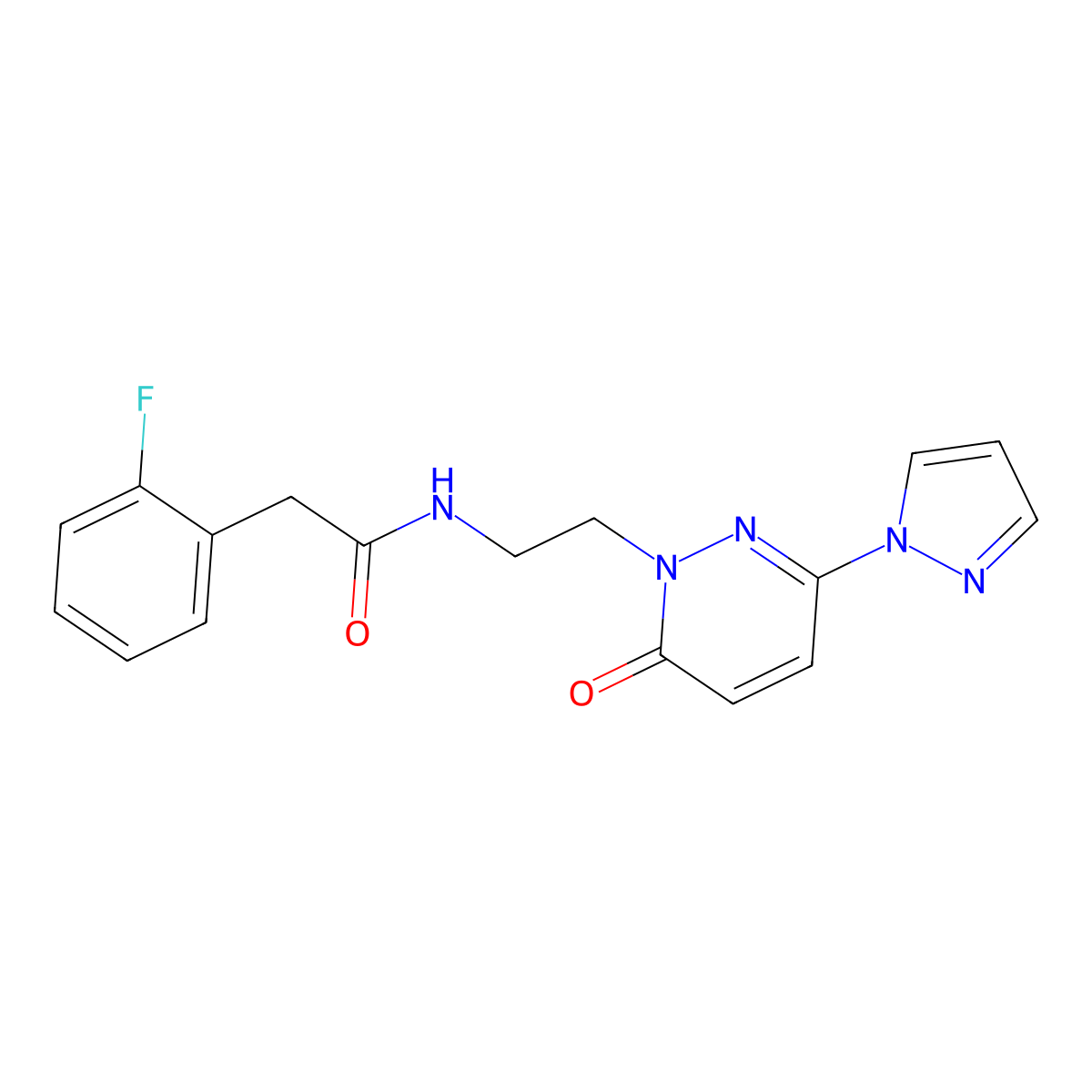 2-(2-fluorophenyl)-N-(2-(6-oxo-3-(1H-pyrazol-1-yl)pyridazin-1(6H)-yl)ethyl)acetamide molecular structure, CAS 1351647-20-5