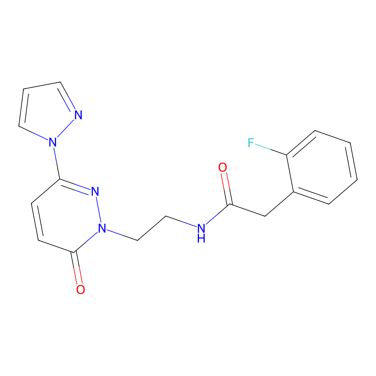 2-(2-fluorophenyl)-N-(2-(6-oxo-3-(1H-pyrazol-1-yl)pyridazin-1(6H)-yl)ethyl)acetamide molecular structure, CAS 1351647-20-5
