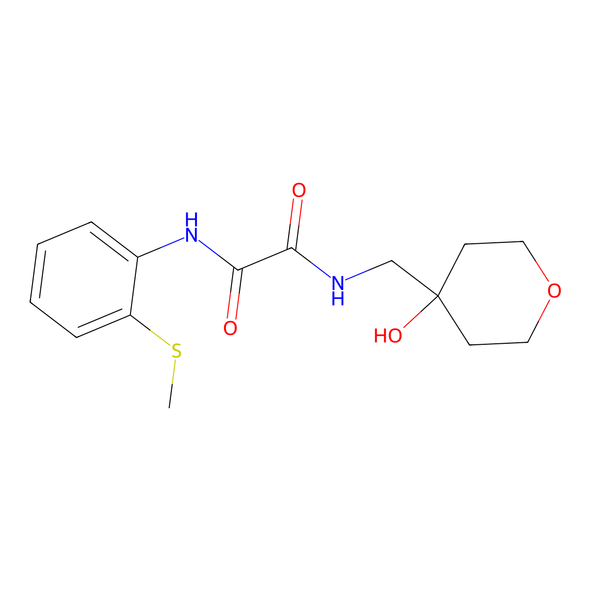 N1-((4-hydroxytetrahydro-2H-pyran-4-yl)methyl)-N2-(2-(methylthio)phenyl)oxalamide molecular structure, CAS 1351647-21-6