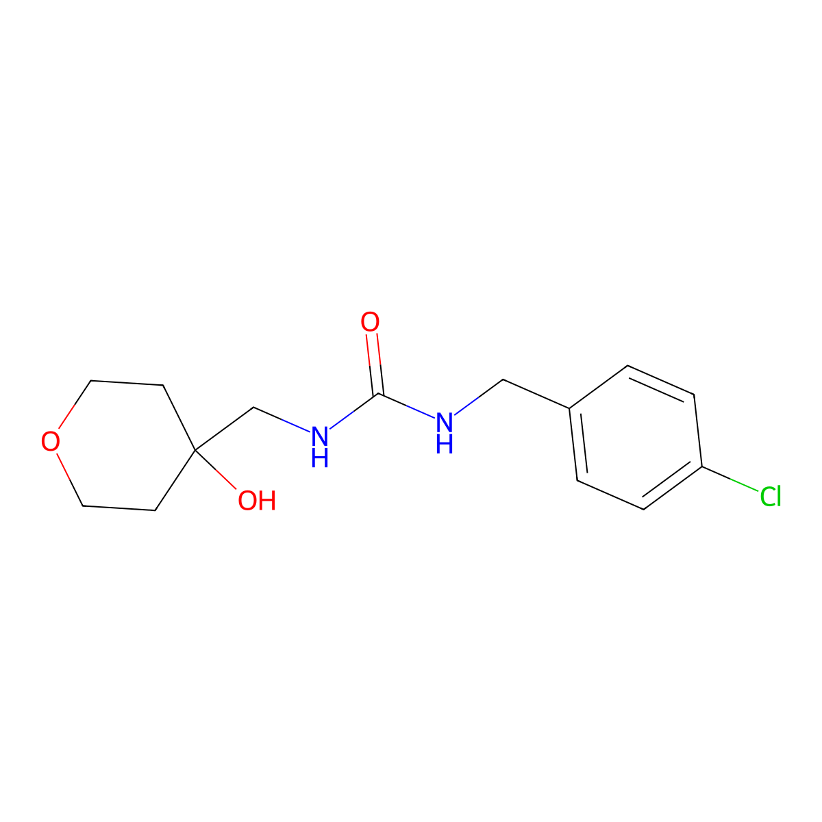 1-(4-chlorobenzyl)-3-((4-hydroxytetrahydro-2H-pyran-4-yl)methyl)urea molecular structure, CAS 1351647-30-7