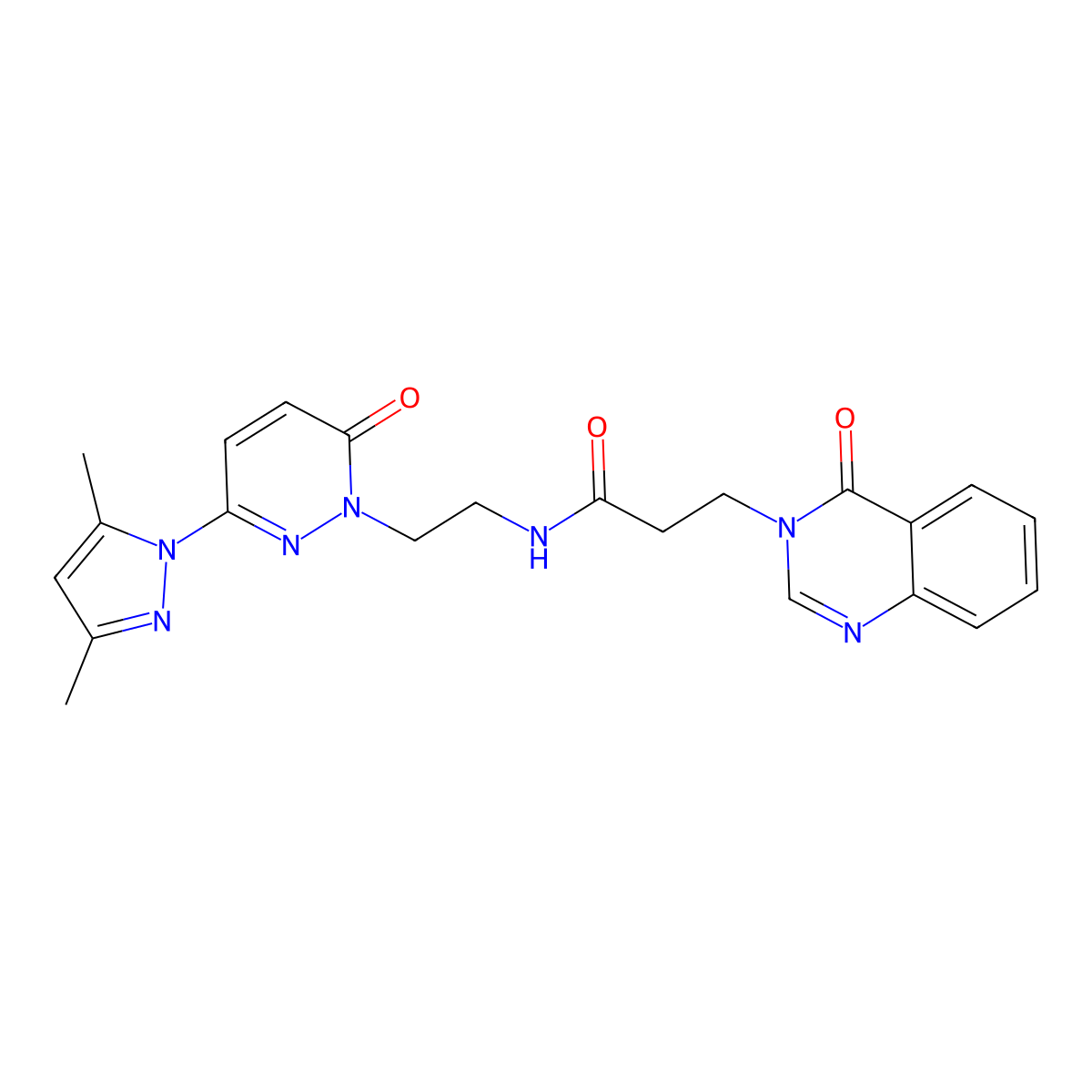 3(4H)-Quinazolinepropanamide, N-[2-[3-(3,5-dimethyl-1H-pyrazol-1-yl)-6-oxo-1(6H)-pyridazinyl]ethyl]-4-oxo- molecular structure, CAS 1351647-39-6