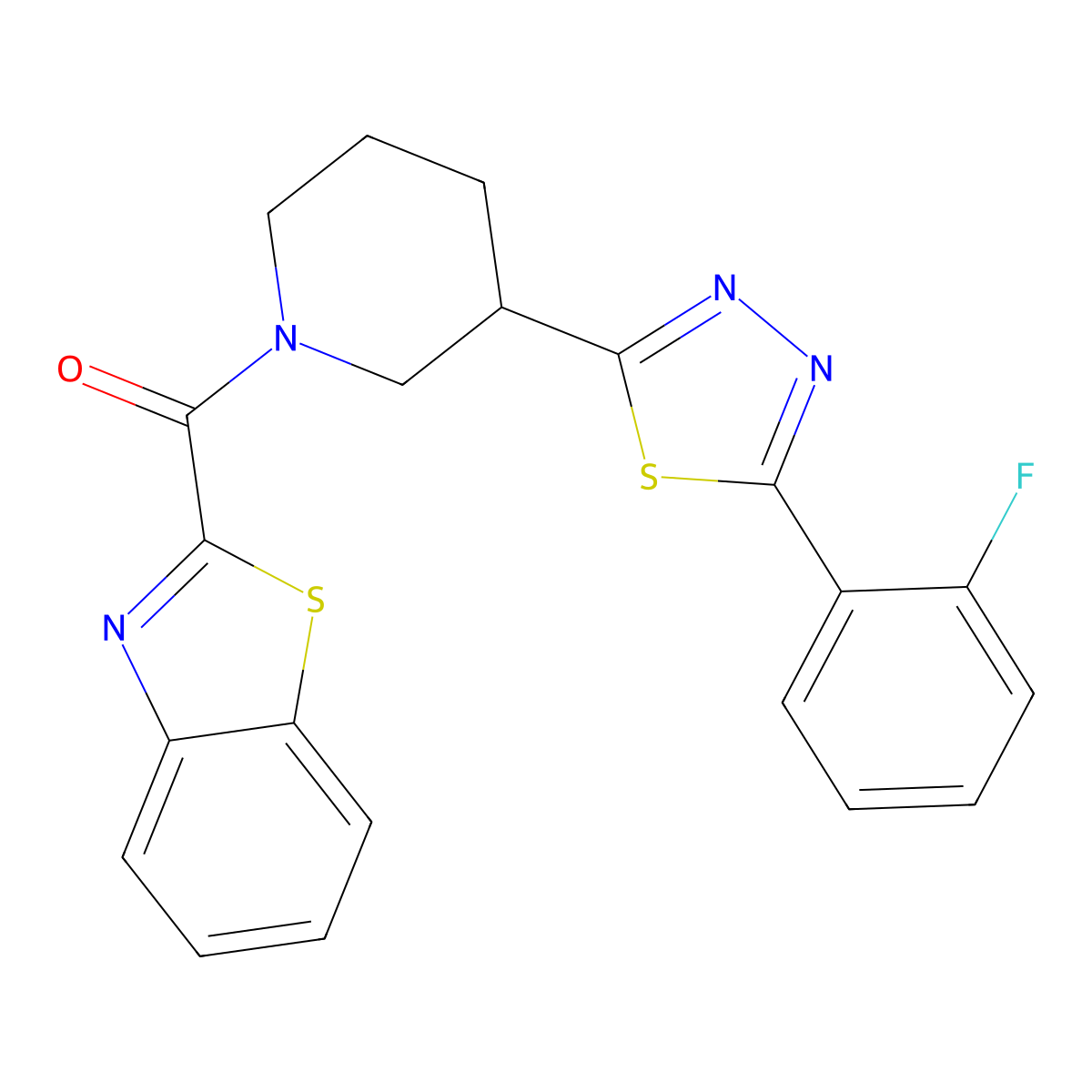 Benzo[d]thiazol-2-yl(3-(5-(2-fluorophenyl)-1,3,4-thiadiazol-2-yl)piperidin-1-yl)methanone molecular structure, CAS 1351647-55-6