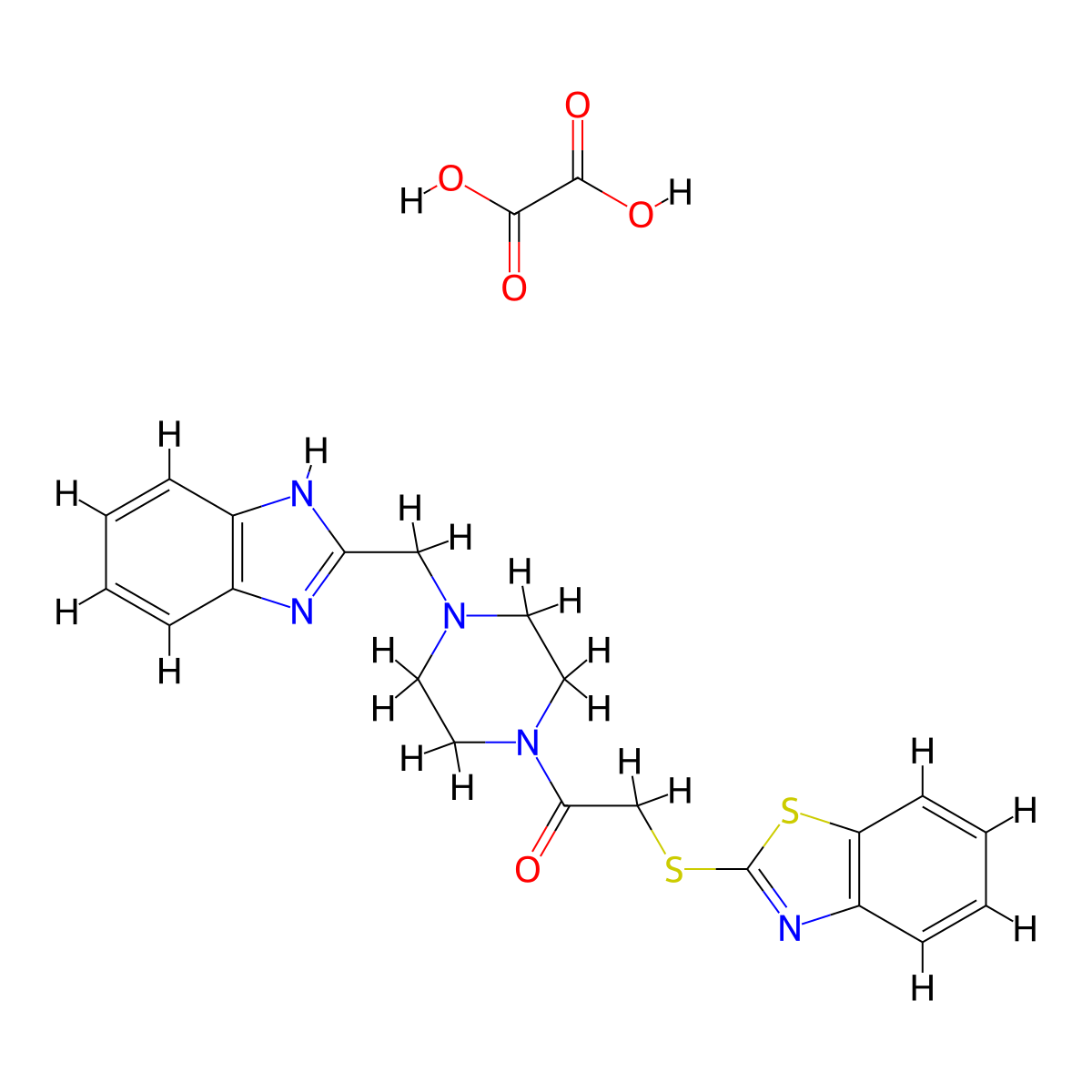 1-(4-((1H-benzo[d]imidazol-2-yl)methyl)piperazin-1-yl)-2-(benzo[d]thiazol-2-ylthio)ethanone oxalate molecular structure, CAS 1351647-58-9