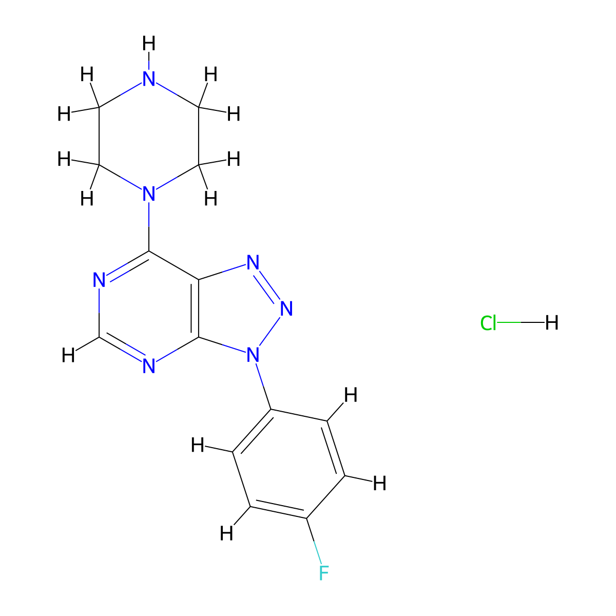 3-(4-fluorophenyl)-7-piperazin-1-yl-3H-[1,2,3]triazolo[4,5-d]pyrimidine hydrochloride molecular structure, CAS 1351647-59-0