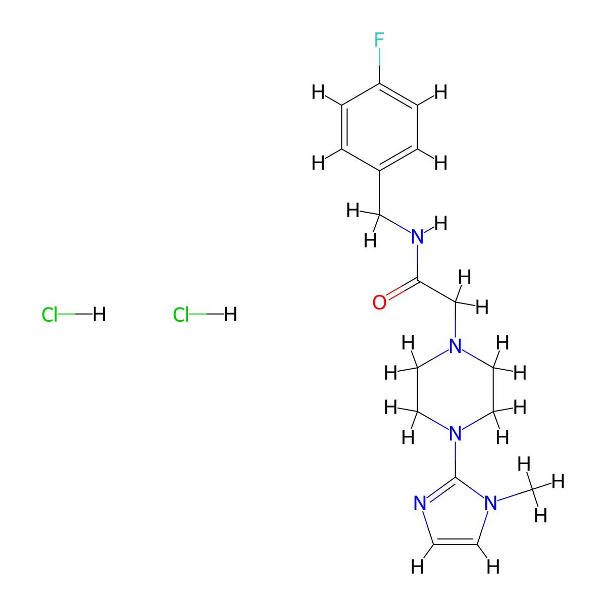N-(4-fluorobenzyl)-2-(4-(1-methyl-1H-imidazol-2-yl)piperazin-1-yl)acetamide dihydrochloride molecular structure, CAS 1351647-61-4