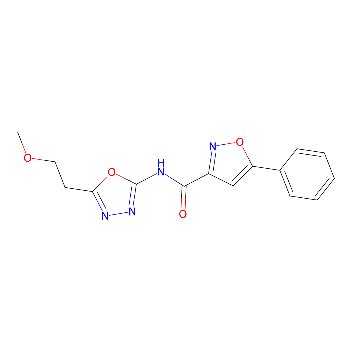 N-(5-(2-methoxyethyl)-1,3,4-oxadiazol-2-yl)-5-phenylisoxazole-3-carboxamide molecular structure, CAS 1351647-63-6
