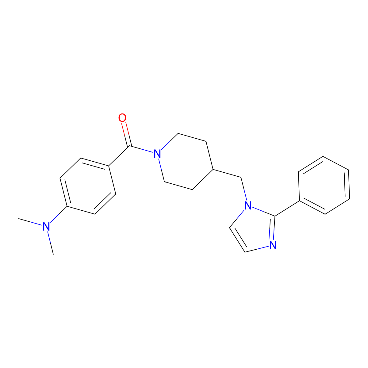(4-(dimethylamino)phenyl)(4-((2-phenyl-1H-imidazol-1-yl)methyl)piperidin-1-yl)methanone molecular structure, CAS 1351647-64-7