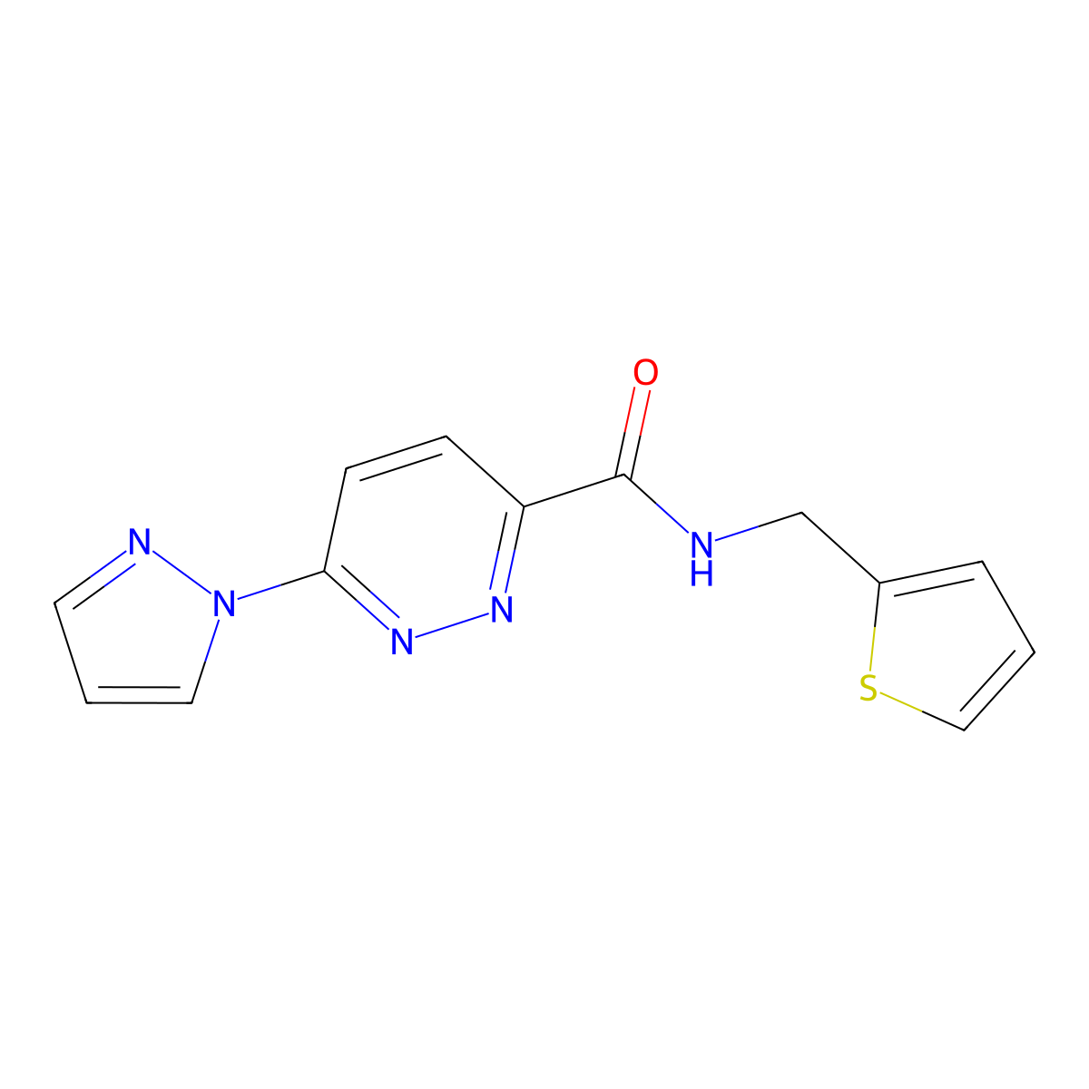 6-(1H-pyrazol-1-yl)-N-(thiophen-2-ylmethyl)pyridazine-3-carboxamide molecular structure, CAS 1351647-69-2