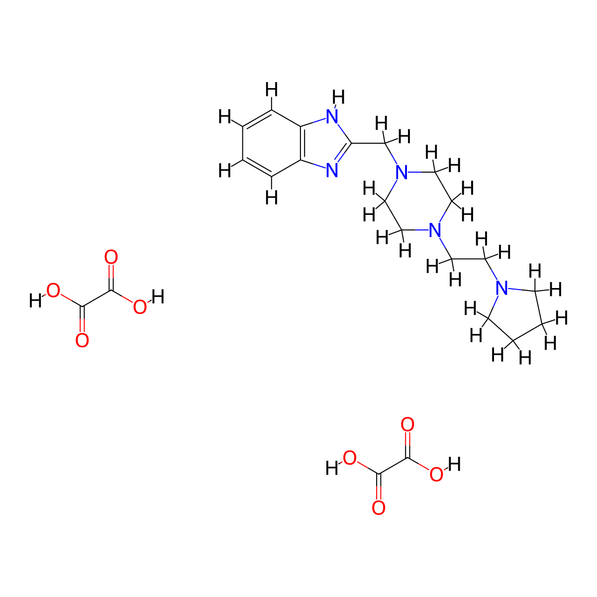 2-((4-(2-(pyrrolidin-1-yl)ethyl)piperazin-1-yl)methyl)-1H-benzo[d]imidazole dioxalate molecular structure, CAS 1351647-71-6