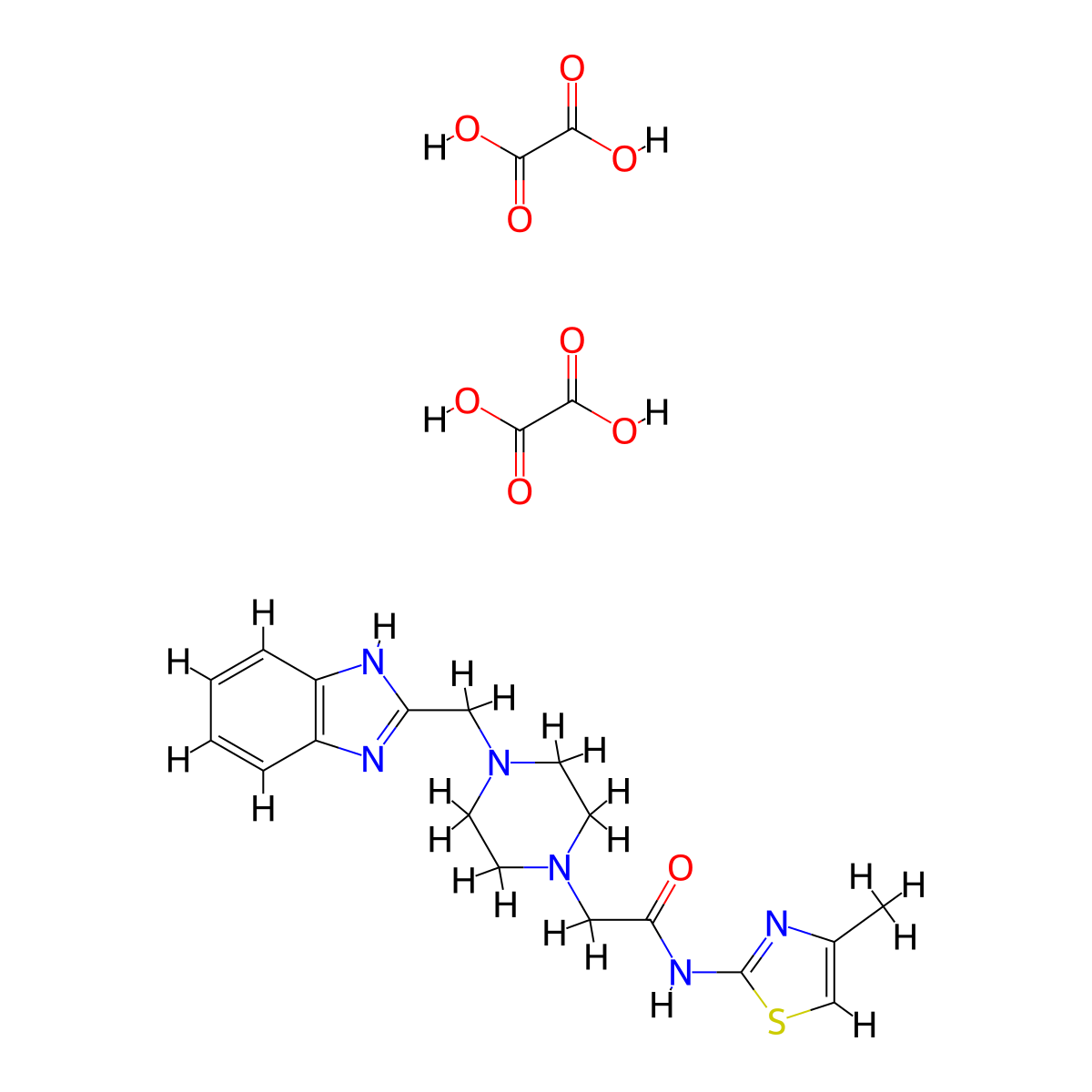 2-(4-((1H-benzo[d]imidazol-2-yl)methyl)piperazin-1-yl)-N-(4-methylthiazol-2-yl)acetamide dioxalate molecular structure, CAS 1351647-74-9