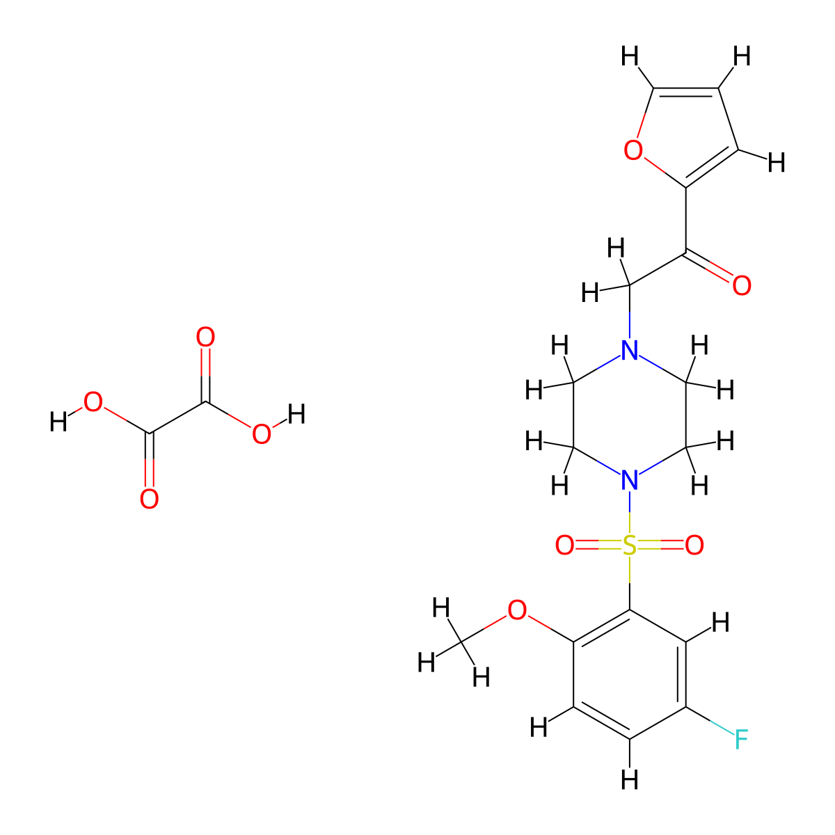 2-(4-((5-Fluoro-2-methoxyphenyl)sulfonyl)piperazin-1-yl)-1-(furan-2-yl)ethanone oxalate molecular structure, CAS 1351647-82-9