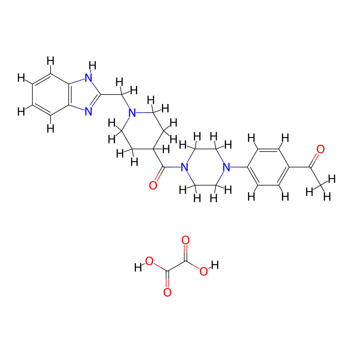 1-(4-(4-(1-((1H-benzo[d]imidazol-2-yl)methyl)piperidine-4-carbonyl)piperazin-1-yl)phenyl)ethanone oxalate molecular structure, CAS 1351647-84-1