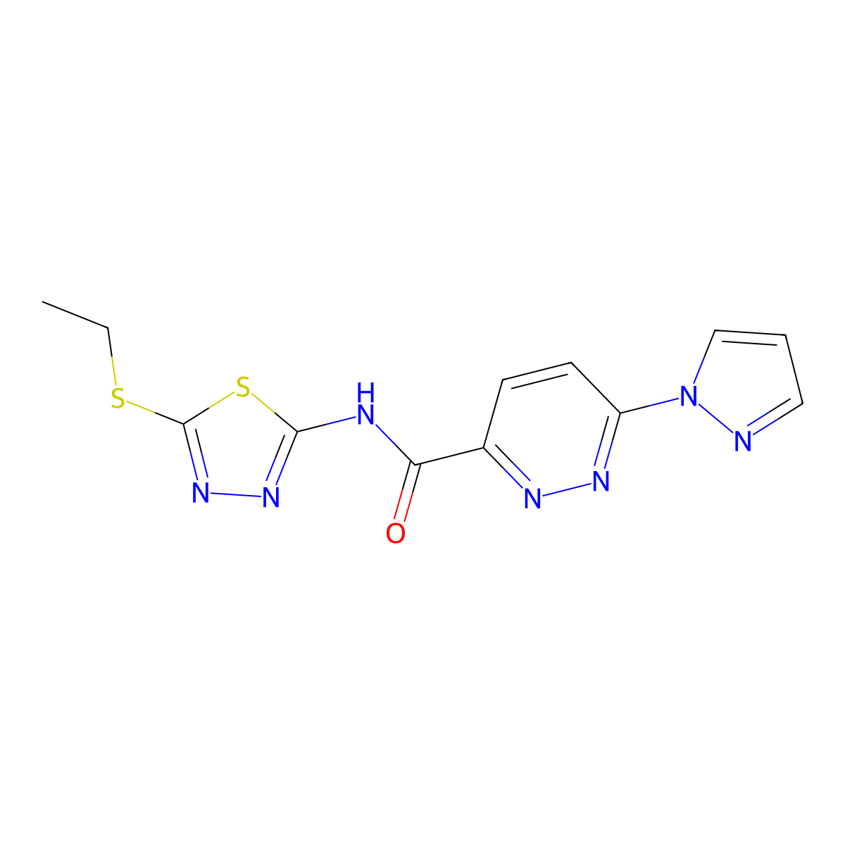 N-(5-(ethylthio)-1,3,4-thiadiazol-2-yl)-6-(1H-pyrazol-1-yl)pyridazine-3-carboxamide molecular structure, CAS 1351647-86-3