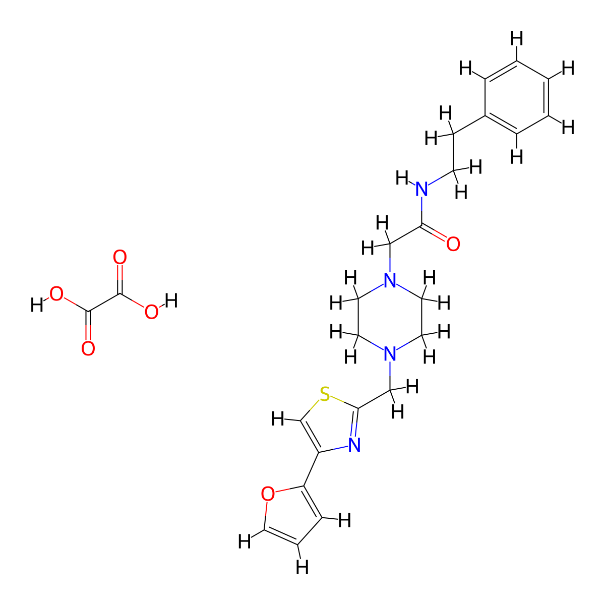 2-(4-((4-(furan-2-yl)thiazol-2-yl)methyl)piperazin-1-yl)-N-phenethylacetamide oxalate molecular structure, CAS 1351647-90-9