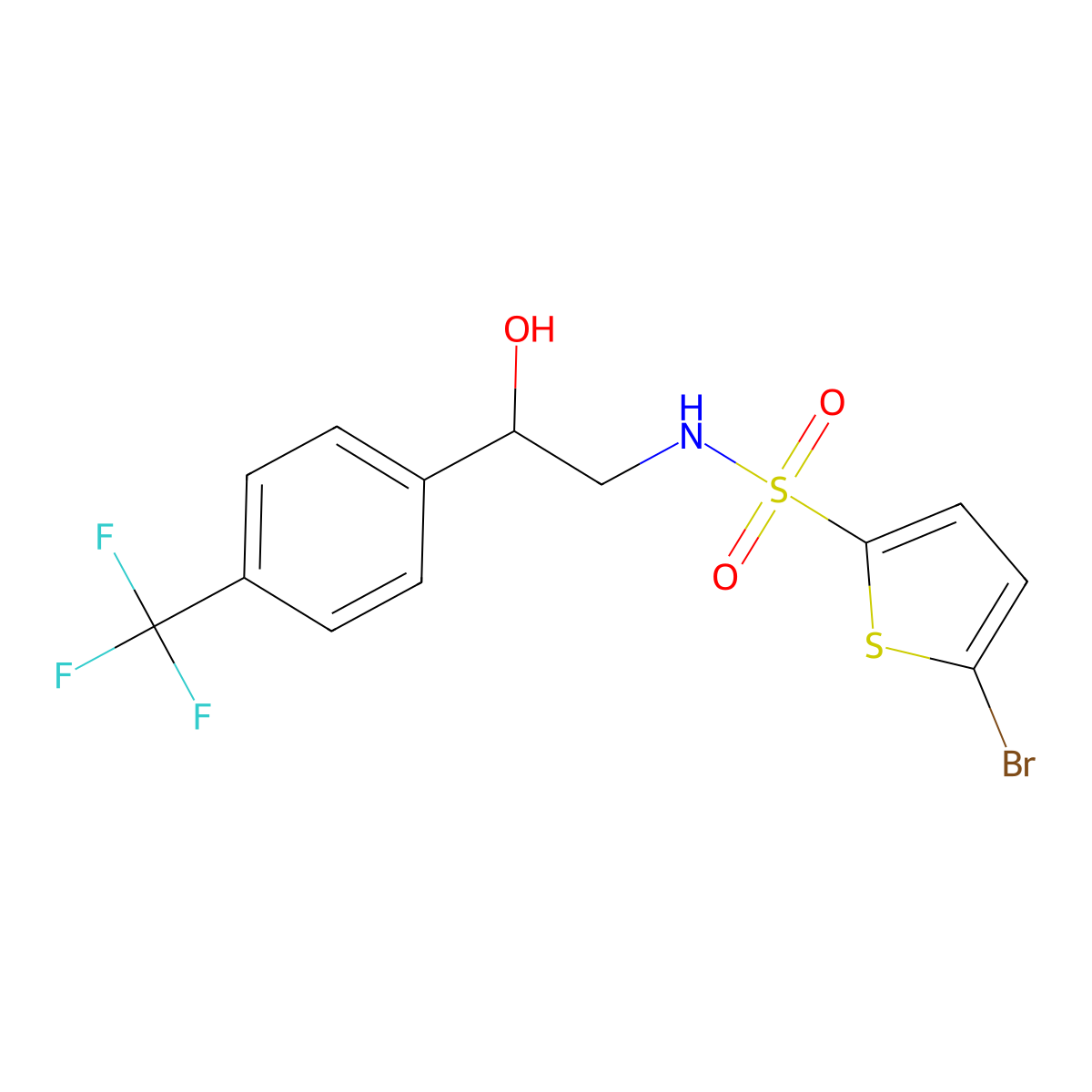 5-bromo-N-(2-hydroxy-2-(4-(trifluoromethyl)phenyl)ethyl)thiophene-2-sulfonamide molecular structure, CAS 1351647-91-0