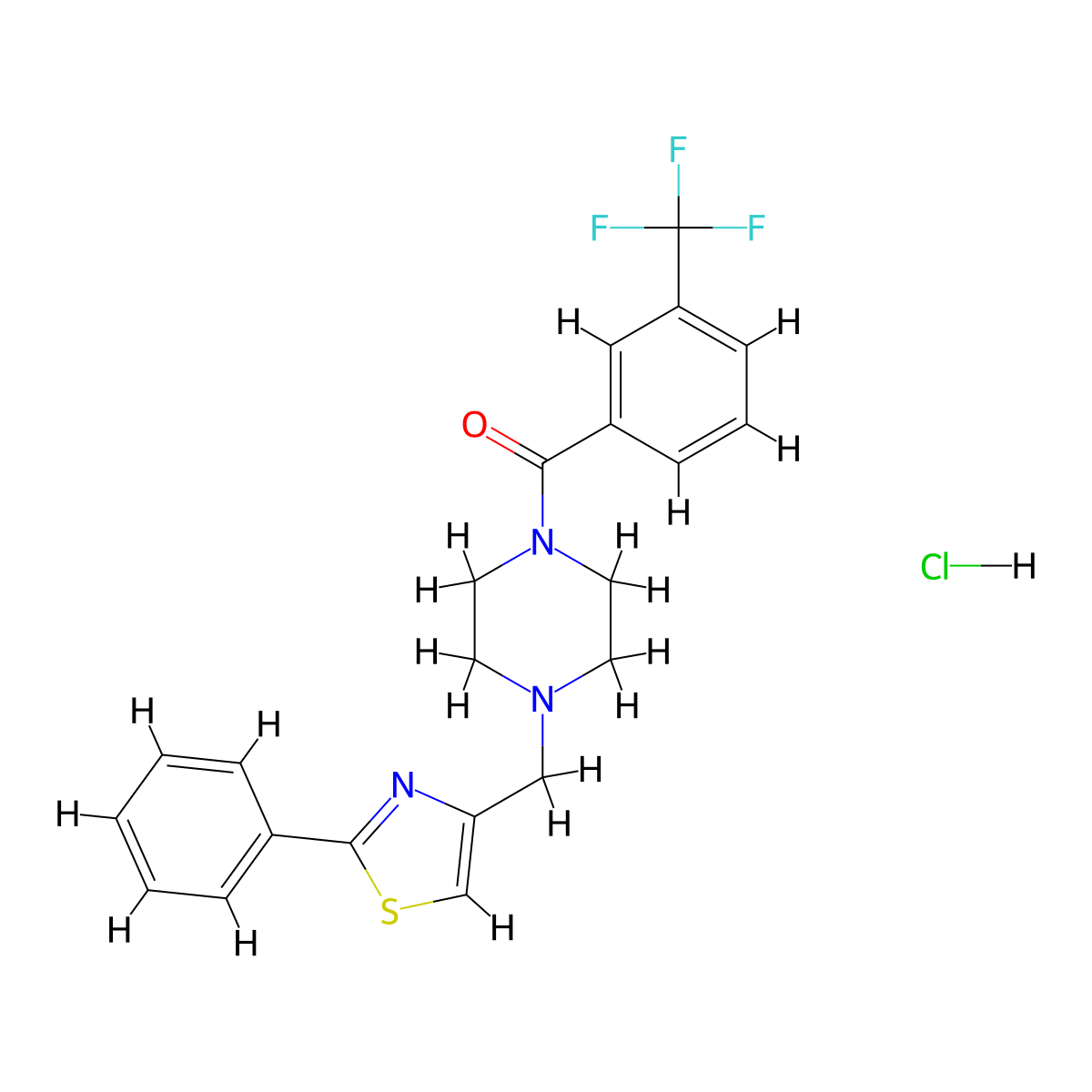 (4-((2-Phenylthiazol-4-yl)methyl)piperazin-1-yl)(3-(trifluoromethyl)phenyl)methanone hydrochloride molecular structure, CAS 1351647-92-1