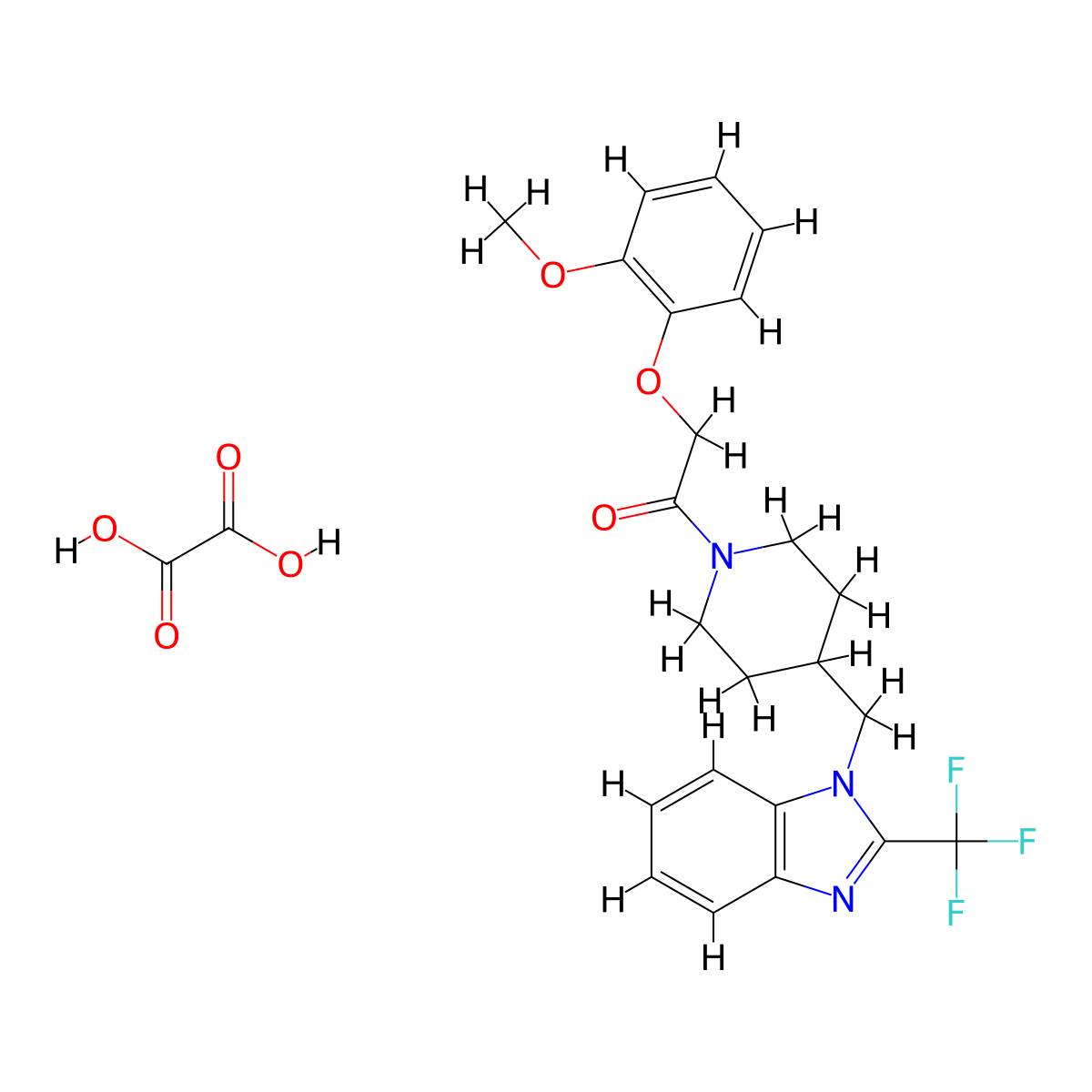 2-(2-methoxyphenoxy)-1-(4-((2-(trifluoromethyl)-1H-benzo[d]imidazol-1-yl)methyl)piperidin-1-yl)ethanone oxalate molecular structure, CAS 1351647-96-5